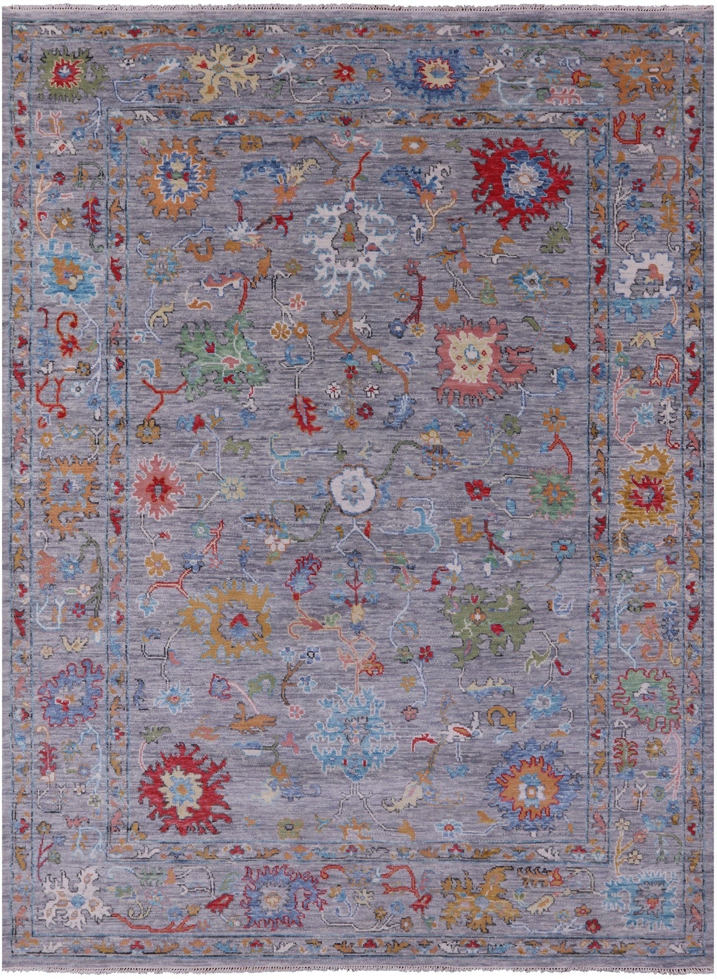 Grey Turkish Oushak Hand Knotted Wool Rug - 8' 7" X 11' 9" - Golden Nile