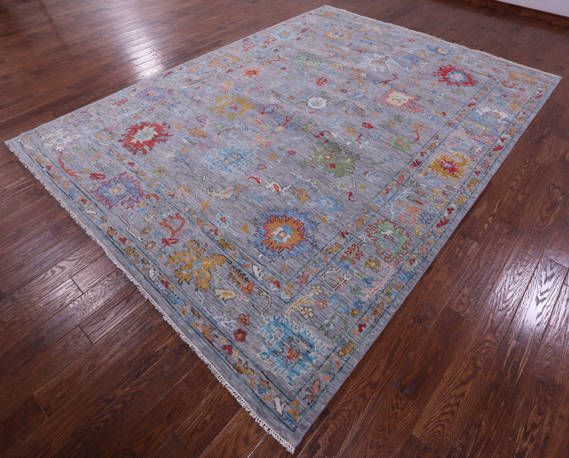 Grey Turkish Oushak Hand Knotted Wool Rug - 8' 7" X 11' 9" - Golden Nile