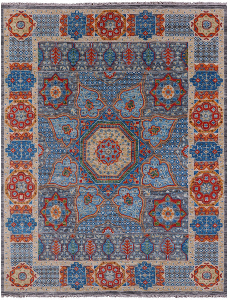Grey Geometric Persian Mamluk Hand Knotted Wool Rug - 8' 2" X 10' 6" - Golden Nile