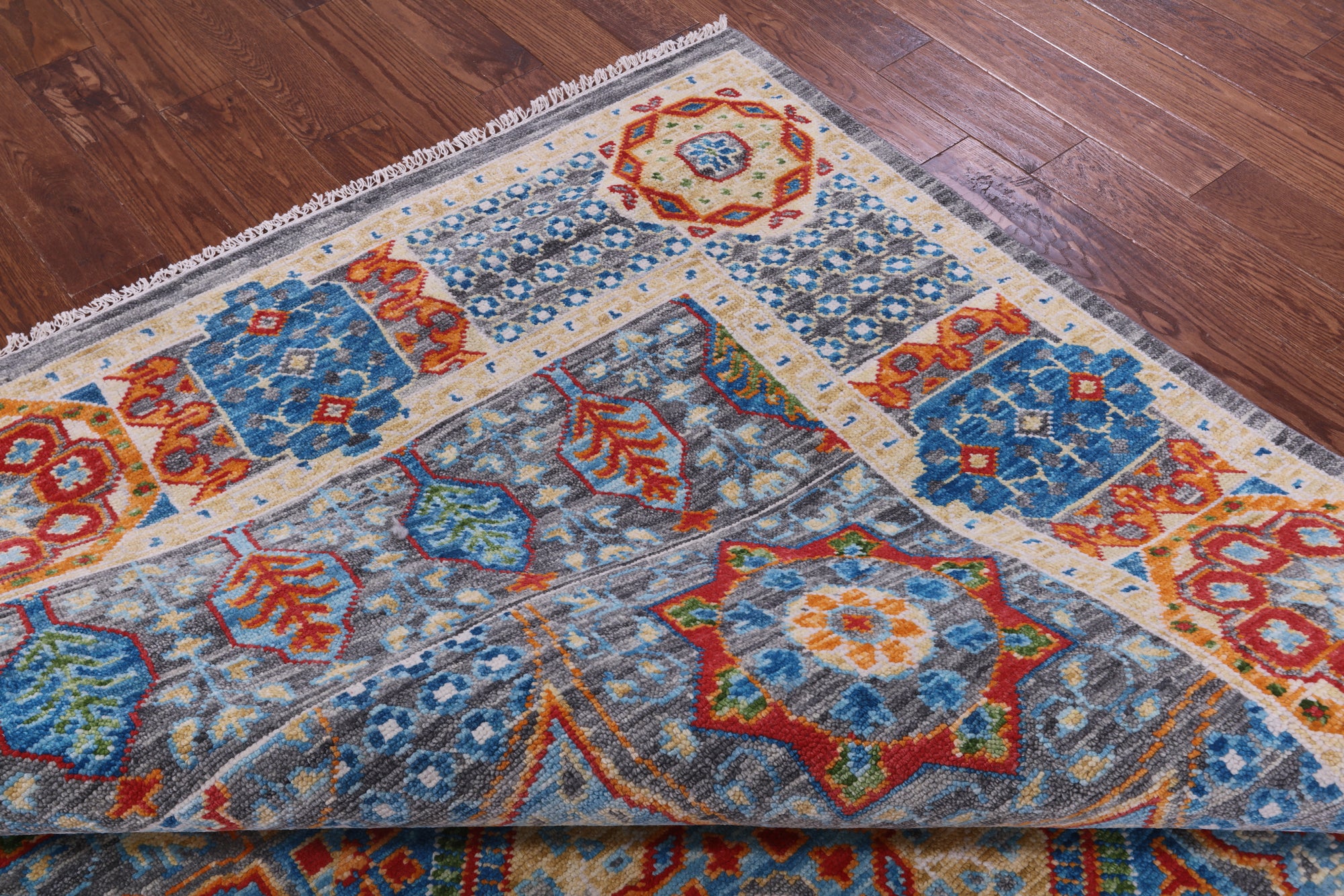 Grey Geometric Persian Mamluk Hand Knotted Wool Rug - 8' 2" X 10' 6" - Golden Nile