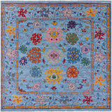 Blue Square Turkish Oushak Handmade Wool Rug - 9' 0" X 9' 0" - Golden Nile