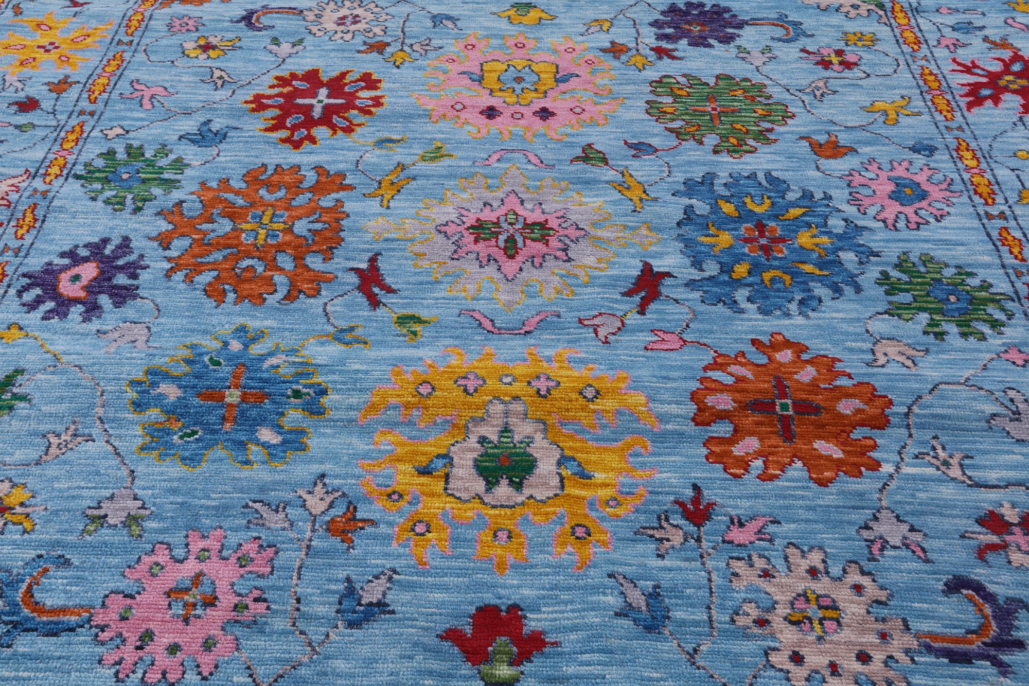 Blue Square Turkish Oushak Handmade Wool Rug - 9' 0" X 9' 0" - Golden Nile