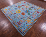 Blue Square Turkish Oushak Handmade Wool Rug - 9' 0" X 9' 0" - Golden Nile