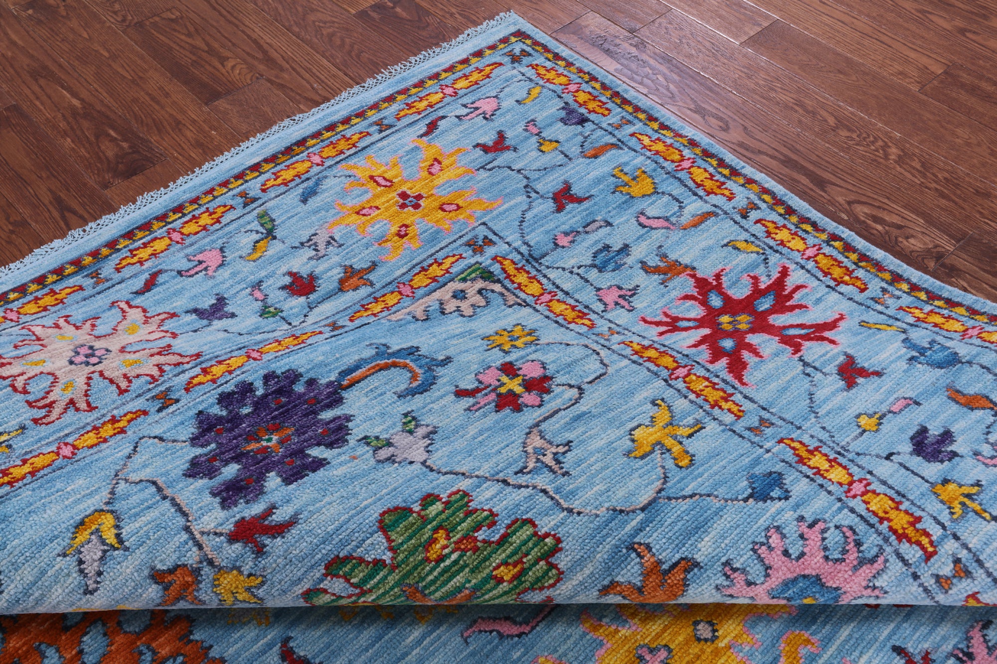 Blue Square Turkish Oushak Handmade Wool Rug - 9' 0" X 9' 0" - Golden Nile