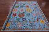 Blue Square Turkish Oushak Handmade Wool Rug - 9' 0" X 9' 0" - Golden Nile