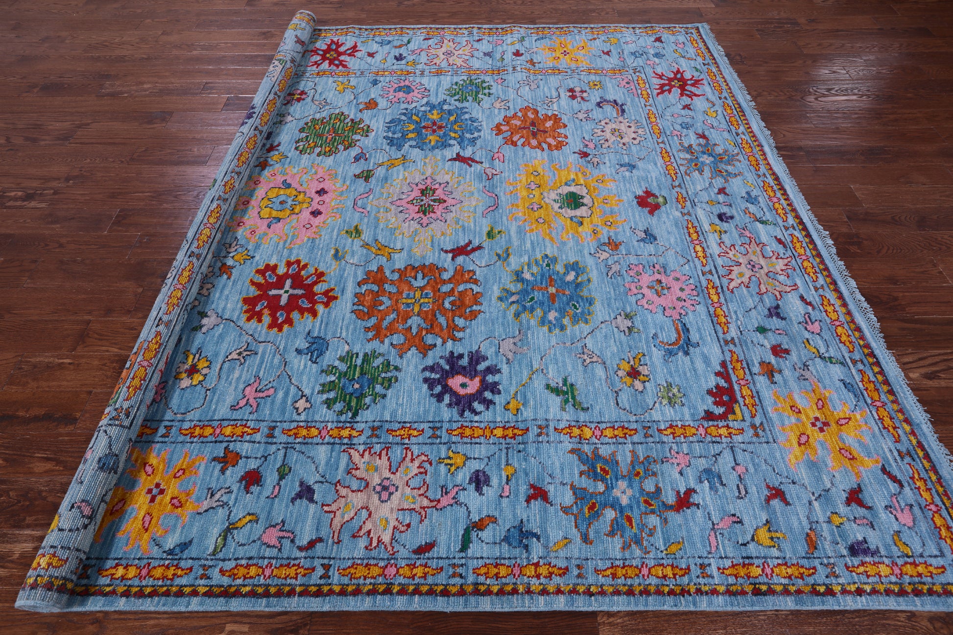 Blue Square Turkish Oushak Handmade Wool Rug - 9' 0" X 9' 0" - Golden Nile