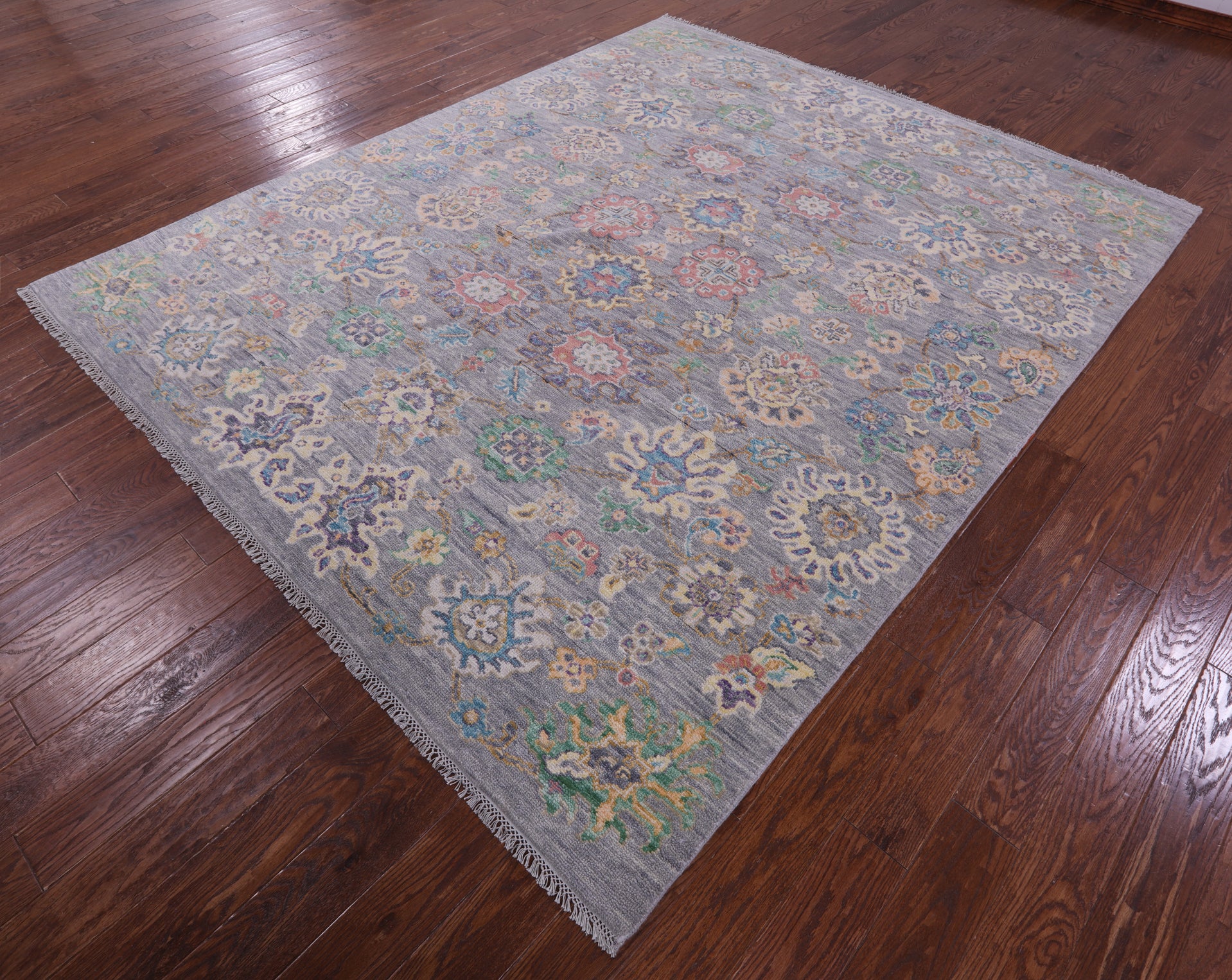 Grey Turkish Oushak Hand Knotted Wool Rug - 7' 11" X 9' 7" - Golden Nile