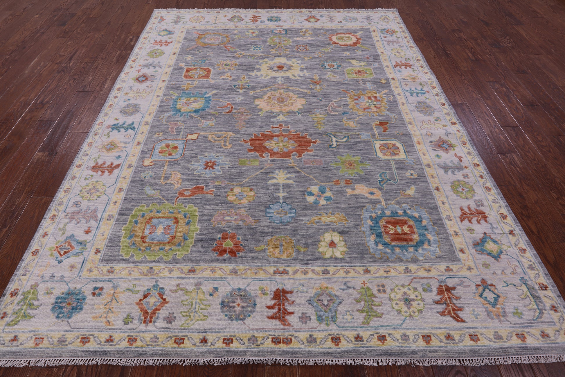Grey Turkish Oushak Hand Knotted Wool Rug - 7' 11" X 10' 1" - Golden Nile
