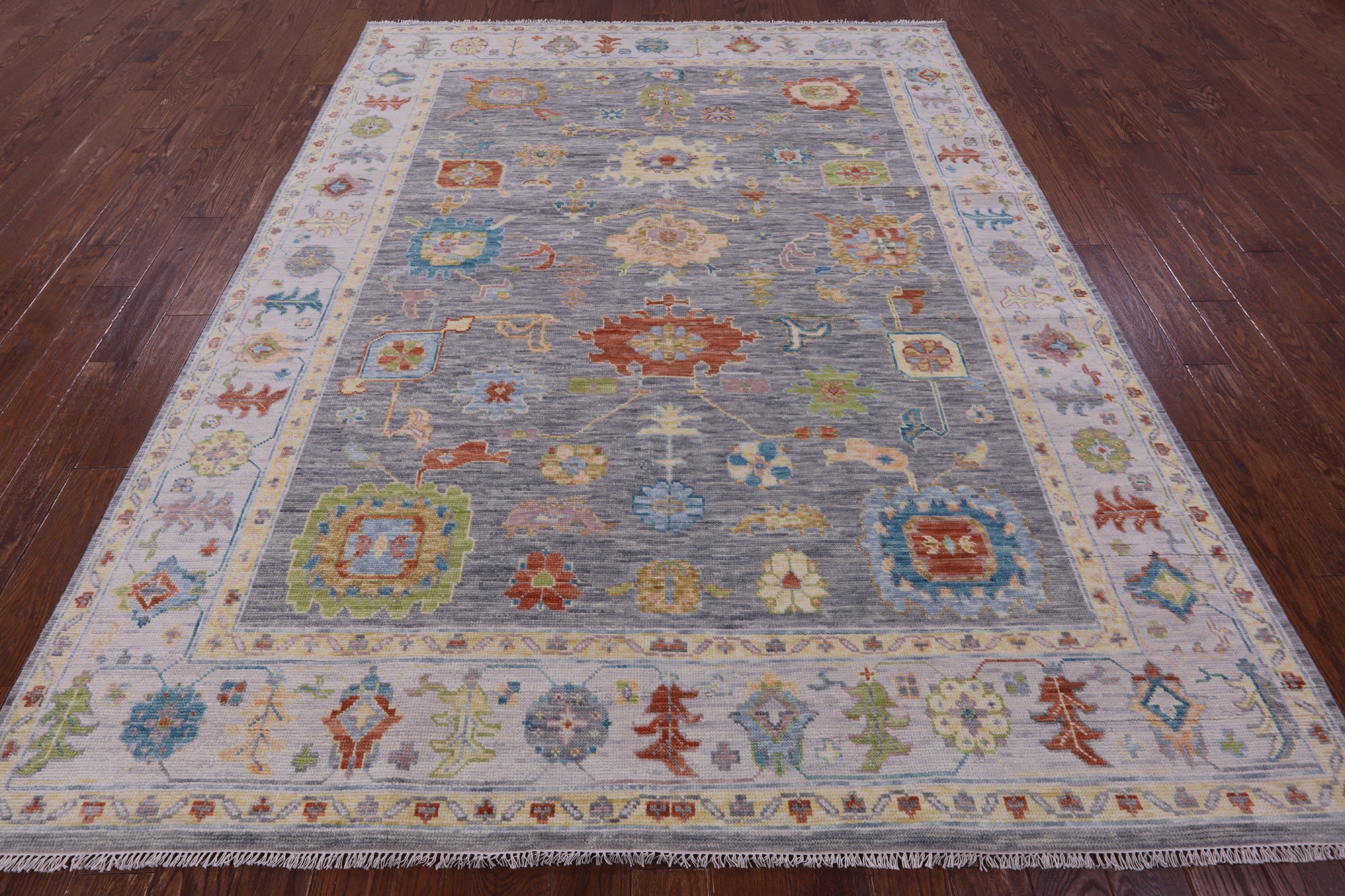 Grey Turkish Oushak Hand Knotted Wool Rug - 7' 11" X 10' 1" - Golden Nile