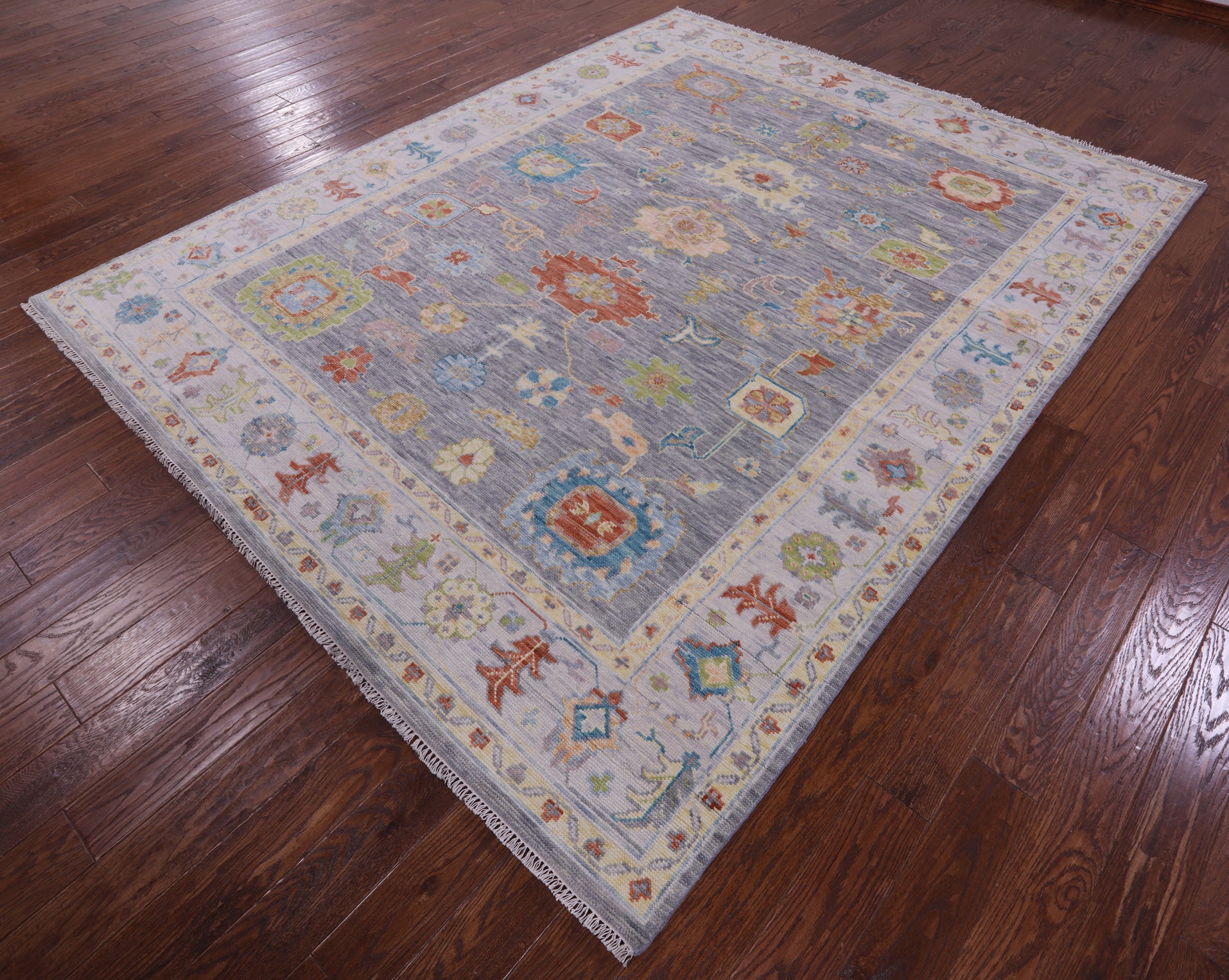 Grey Turkish Oushak Hand Knotted Wool Rug - 7' 11" X 10' 1" - Golden Nile