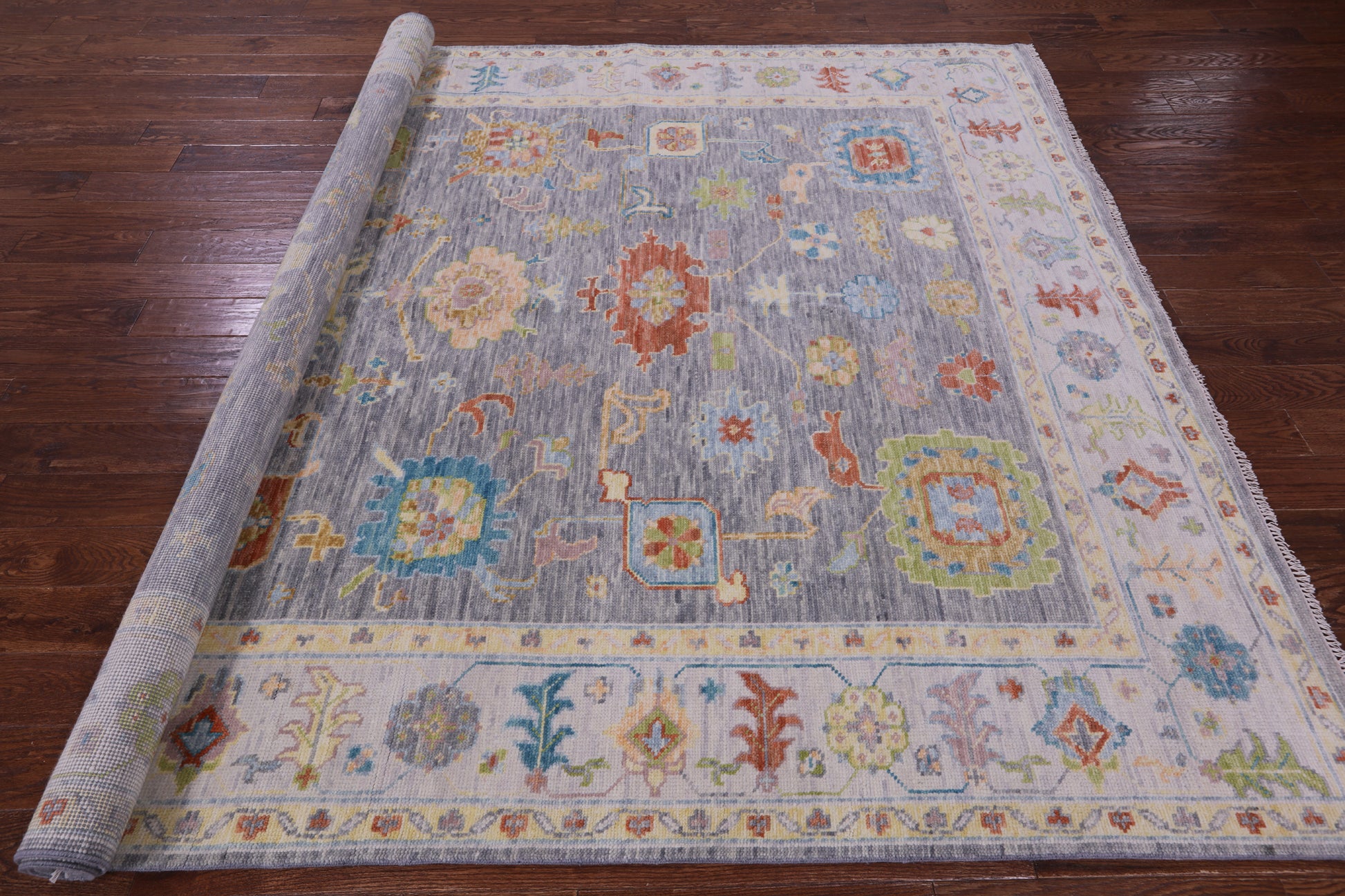 Grey Turkish Oushak Hand Knotted Wool Rug - 7' 11" X 10' 1" - Golden Nile