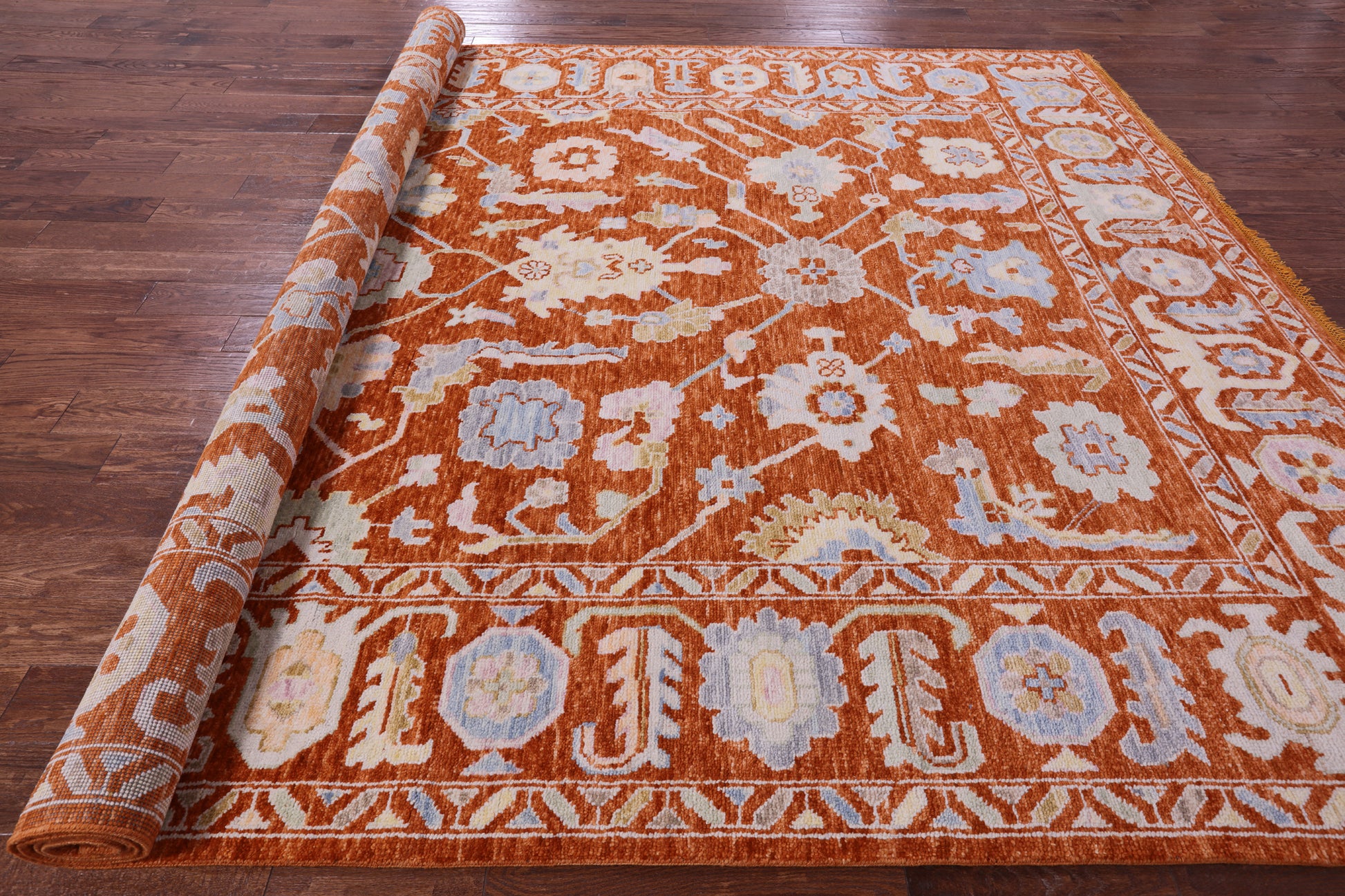 Orange Turkish Oushak Hand Knotted Wool Rug - 9' 0" X 12' 1" - Golden Nile