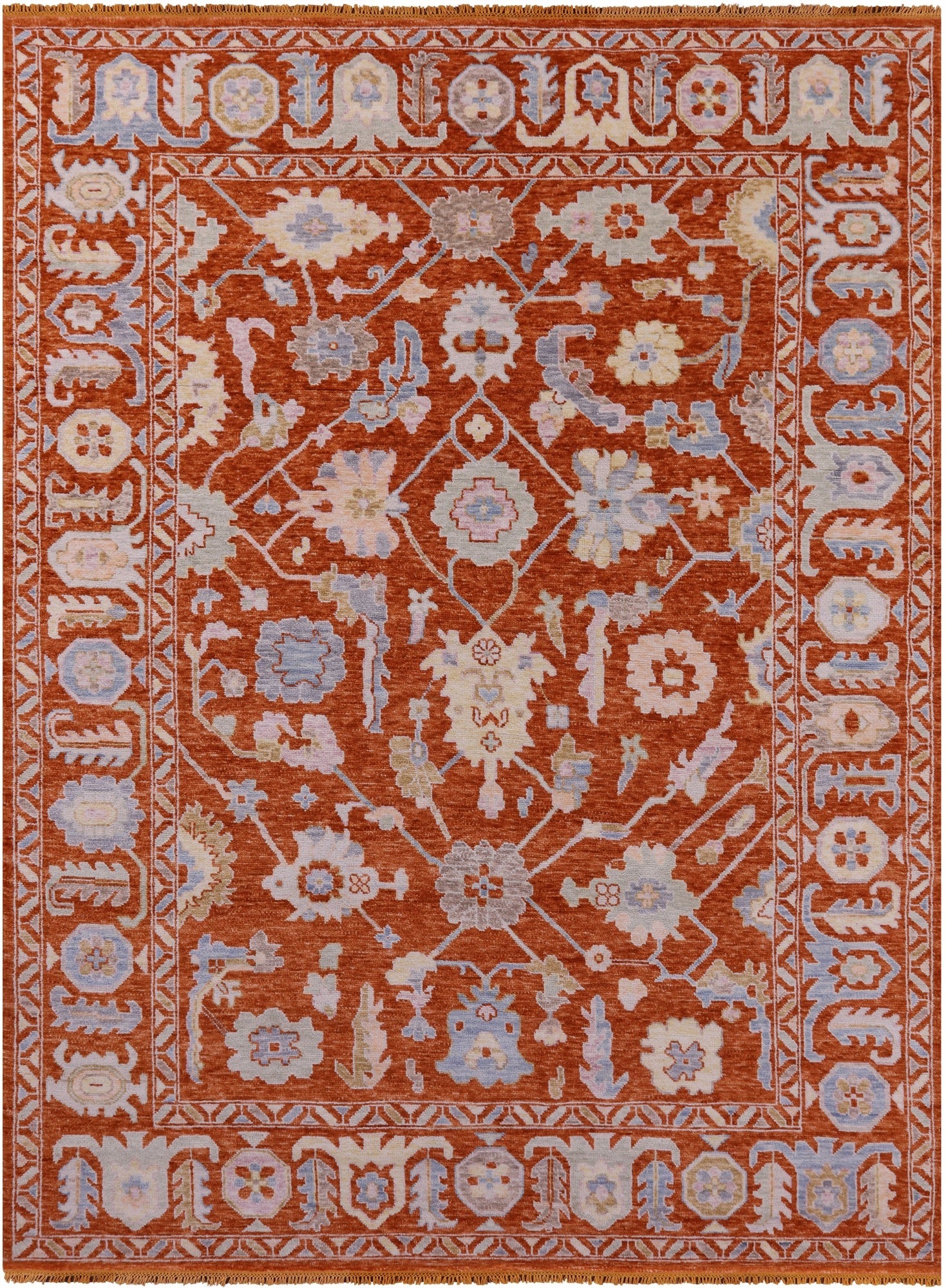 Orange Turkish Oushak Hand Knotted Wool Rug - 9' 0" X 12' 1" - Golden Nile
