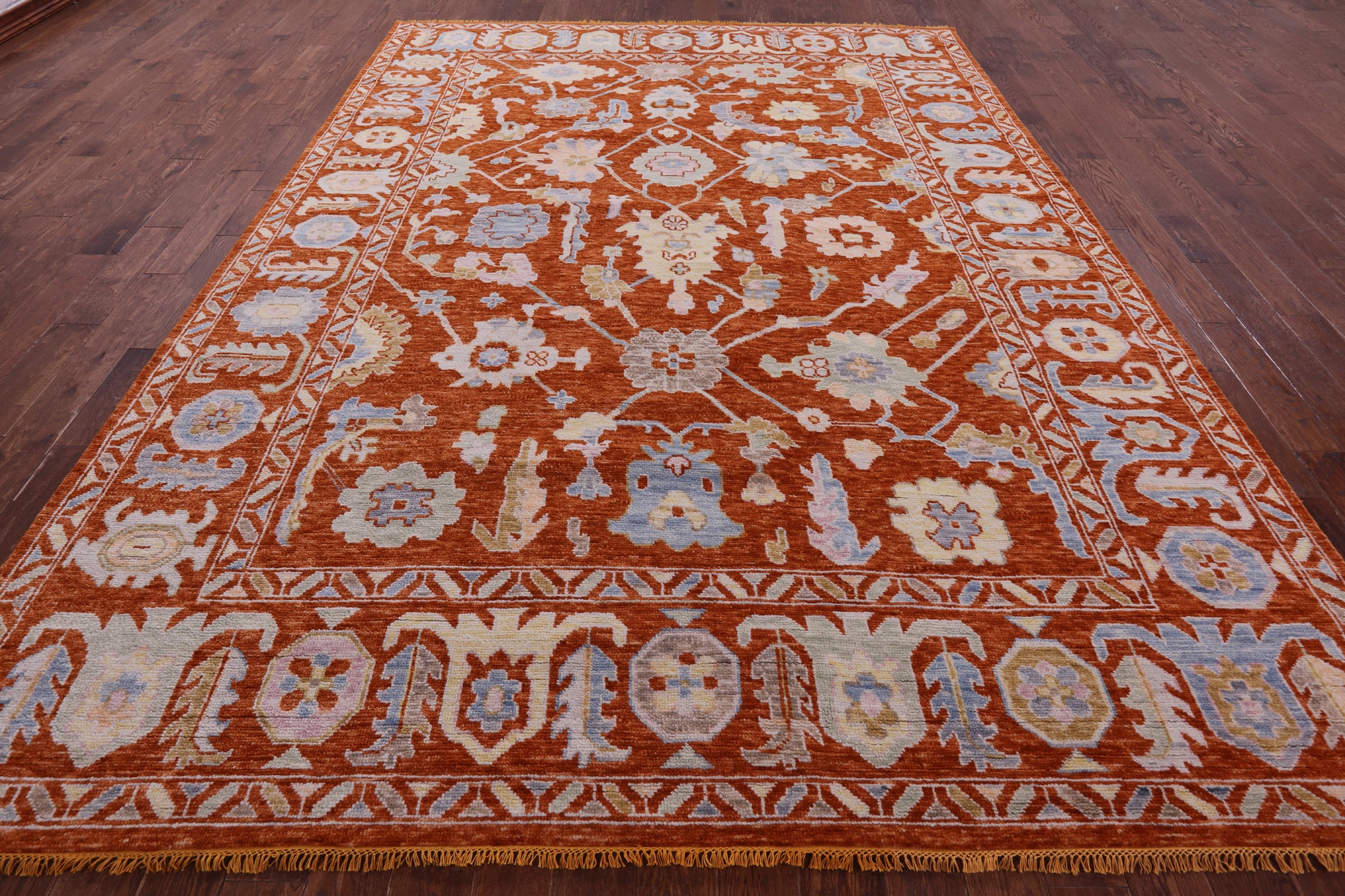 Orange Turkish Oushak Hand Knotted Wool Rug - 9' 0" X 12' 1" - Golden Nile