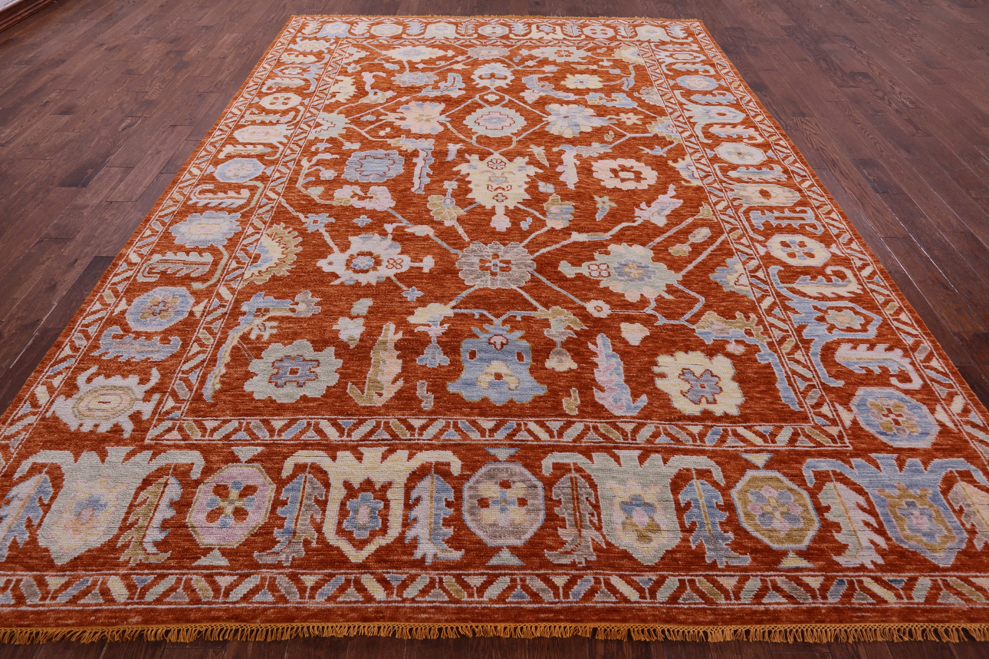 Orange Turkish Oushak Hand Knotted Wool Rug - 9' 0" X 12' 1" - Golden Nile