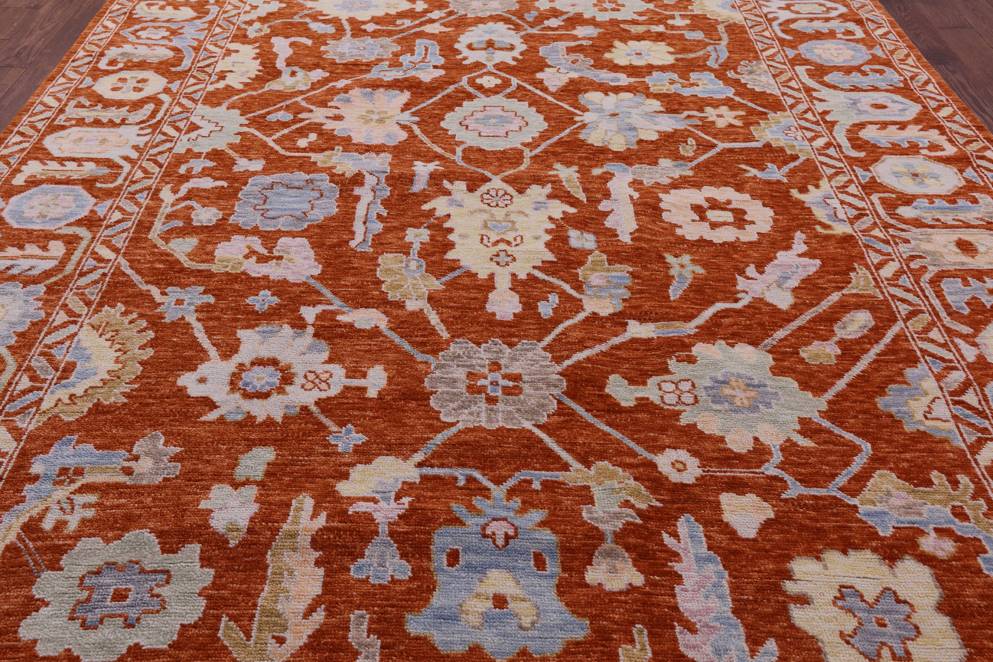 Orange Turkish Oushak Hand Knotted Wool Rug - 9' 0" X 12' 1" - Golden Nile