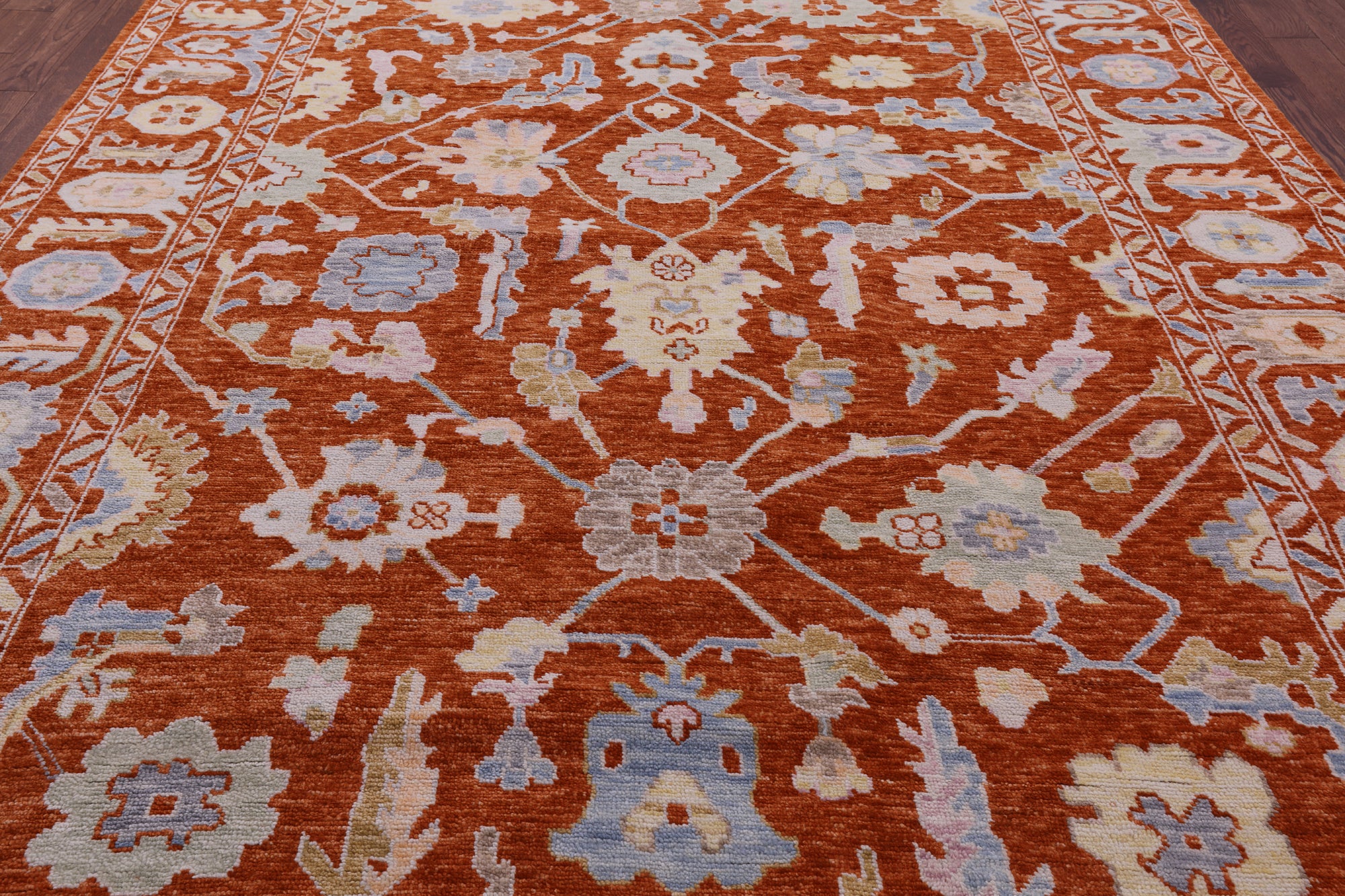 Orange Turkish Oushak Hand Knotted Wool Rug - 9' 0" X 12' 1" - Golden Nile
