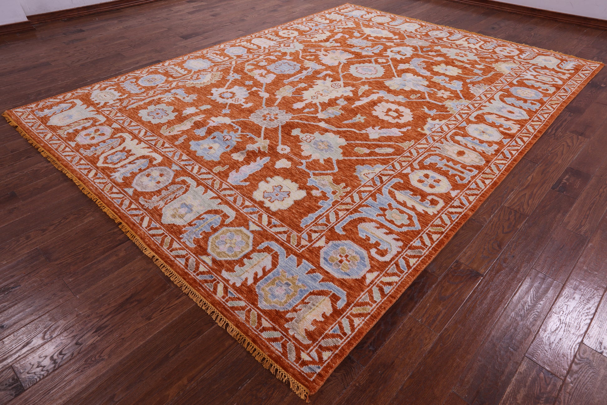 Orange Turkish Oushak Hand Knotted Wool Rug - 9' 0" X 12' 1" - Golden Nile