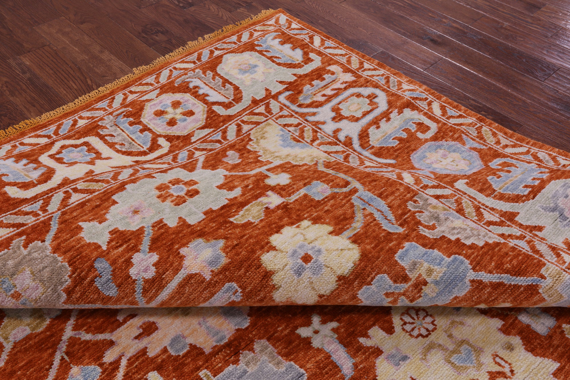 Orange Turkish Oushak Hand Knotted Wool Rug - 9' 0" X 12' 1" - Golden Nile