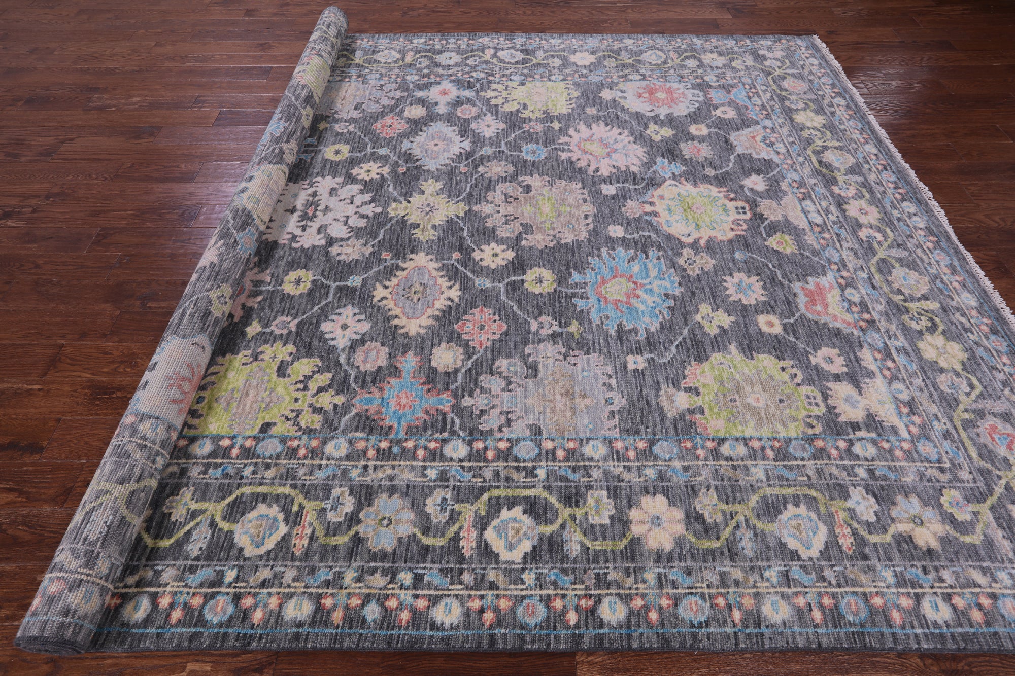 Grey Turkish Oushak Hand Knotted Wool Rug - 9' 2" X 11' 11" - Golden Nile