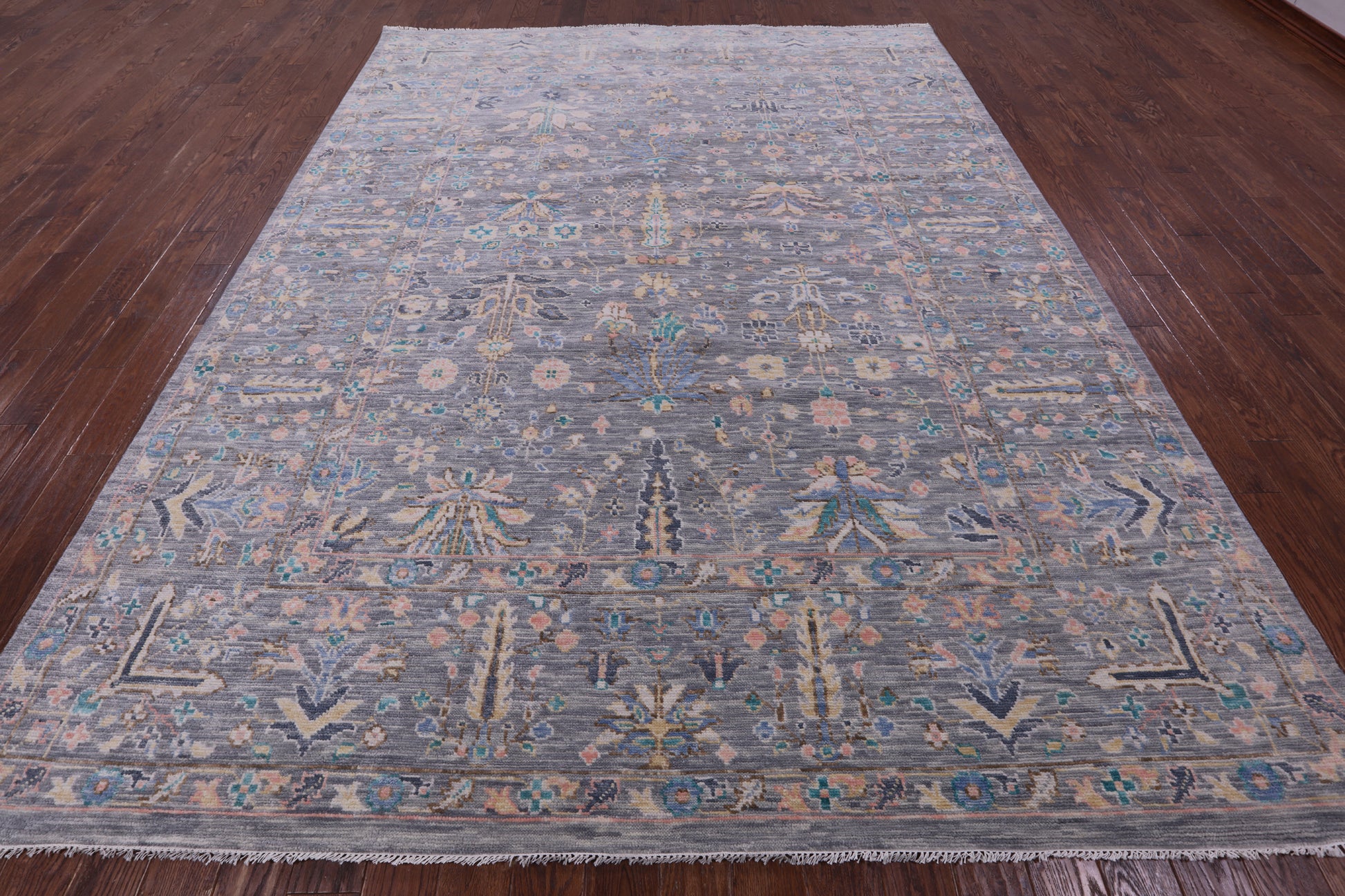 Grey Turkish Oushak Hand Knotted Wool Rug - 9' 1" X 11' 10" - Golden Nile