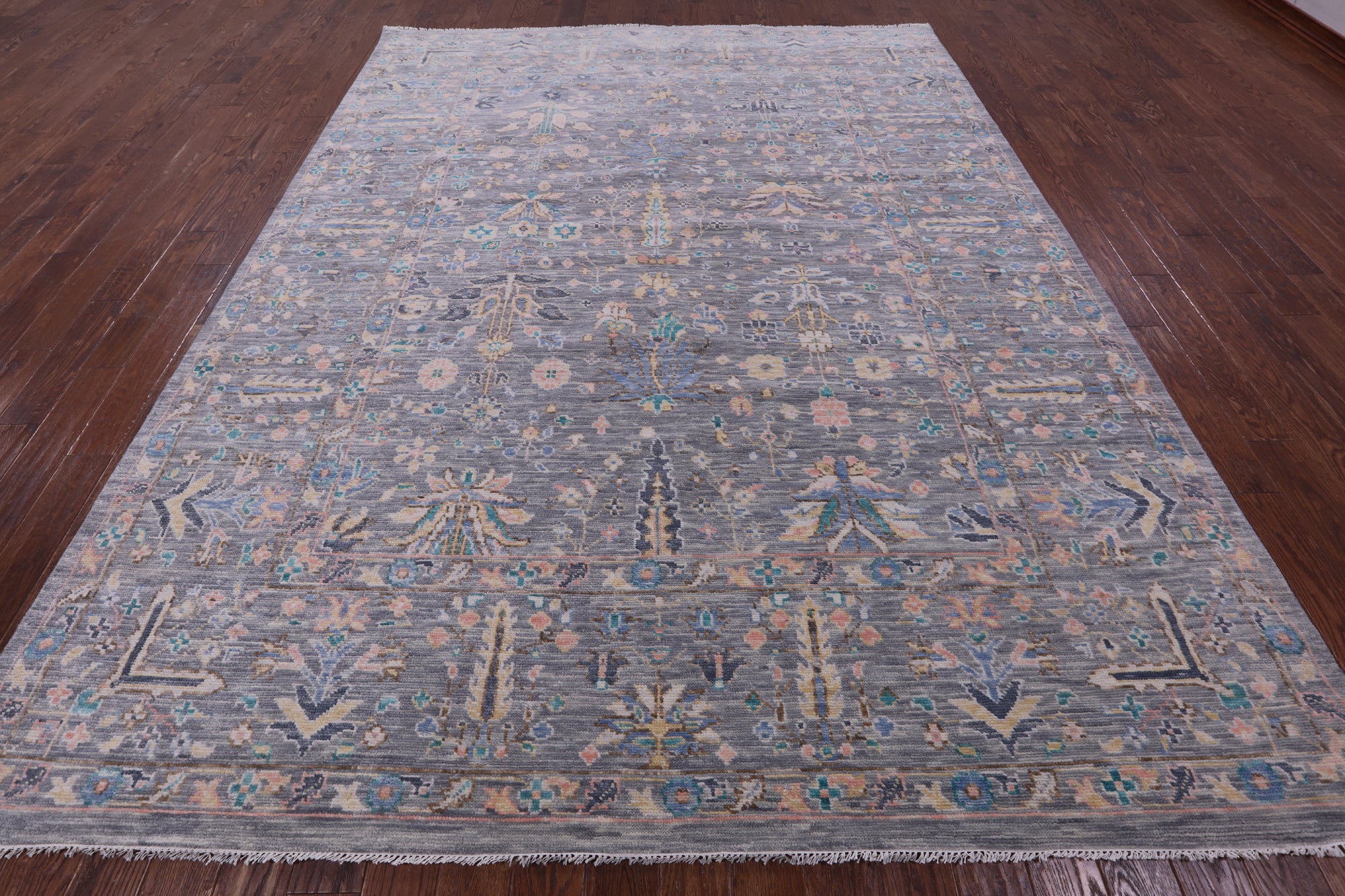Grey Turkish Oushak Hand Knotted Wool Rug - 9' 1" X 11' 10" - Golden Nile