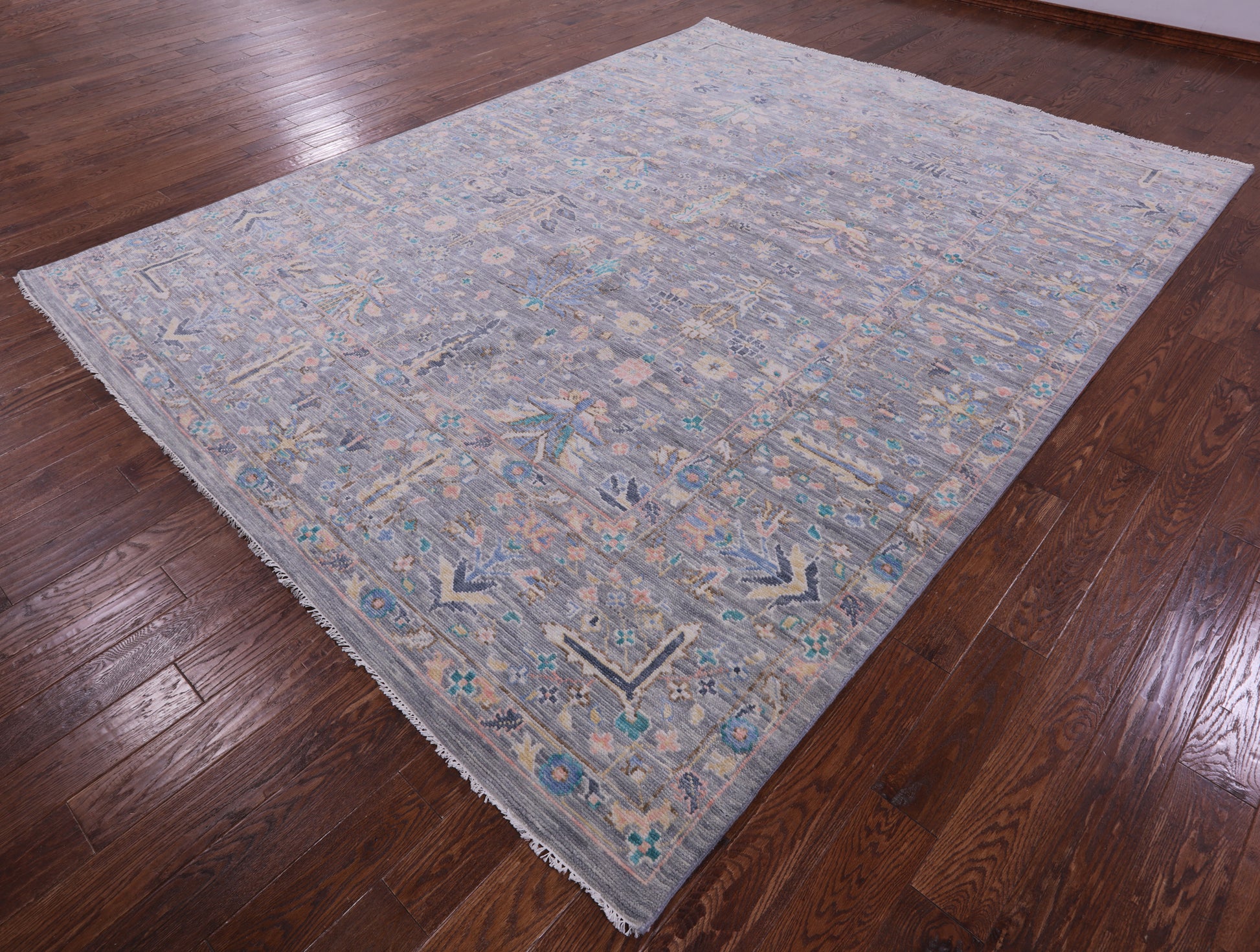Grey Turkish Oushak Hand Knotted Wool Rug - 9' 1" X 11' 10" - Golden Nile