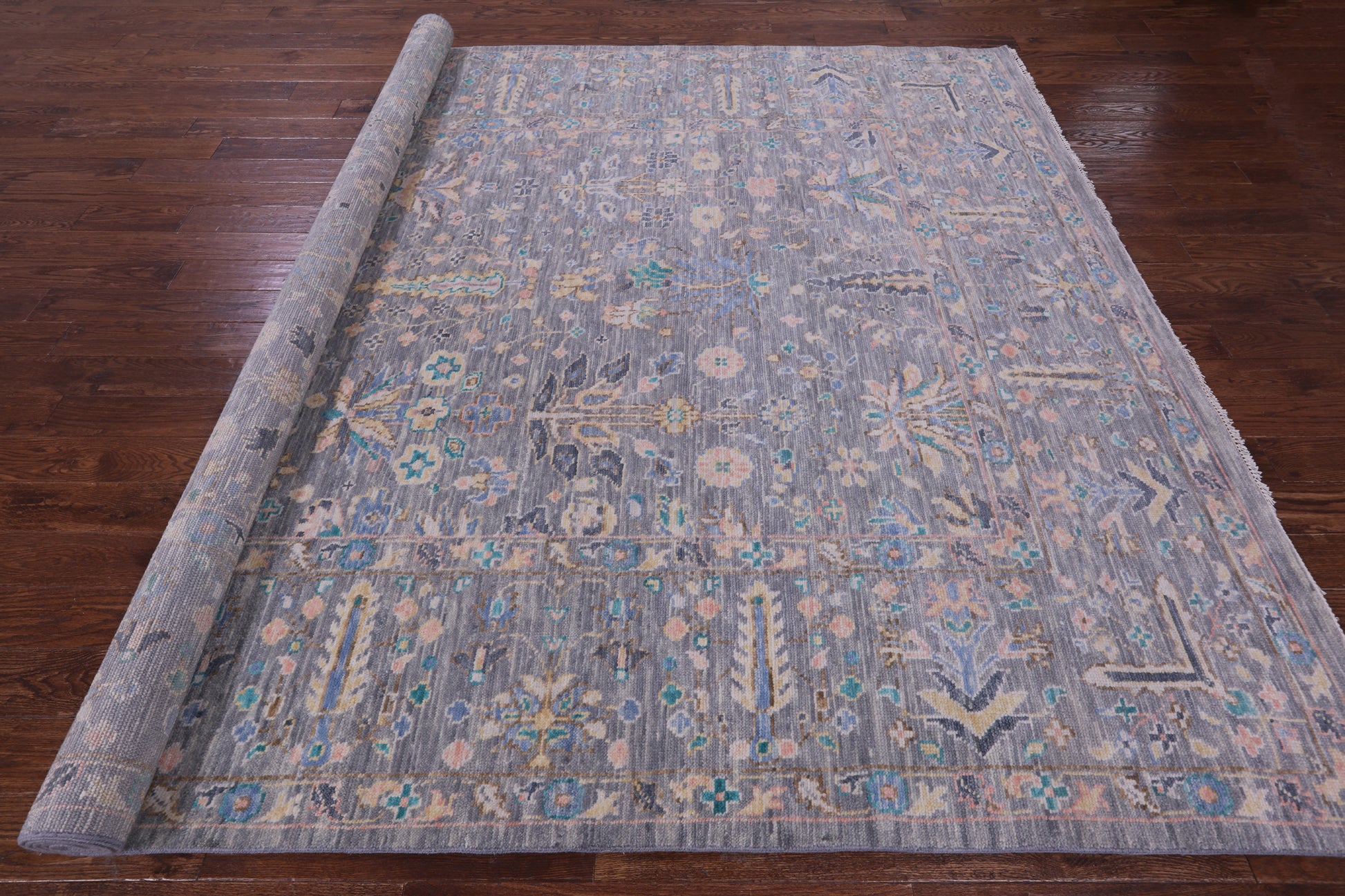 Grey Turkish Oushak Hand Knotted Wool Rug - 9' 1" X 11' 10" - Golden Nile
