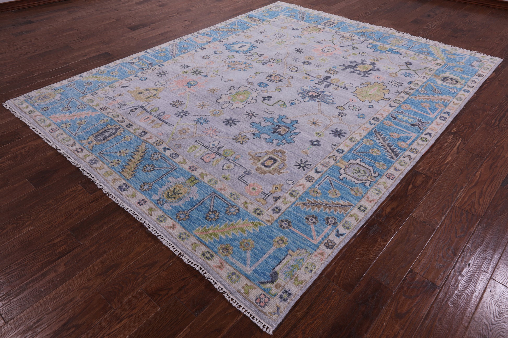 Grey Turkish Oushak Hand Knotted Wool Rug - 7' 11" X 10' 0" - Golden Nile