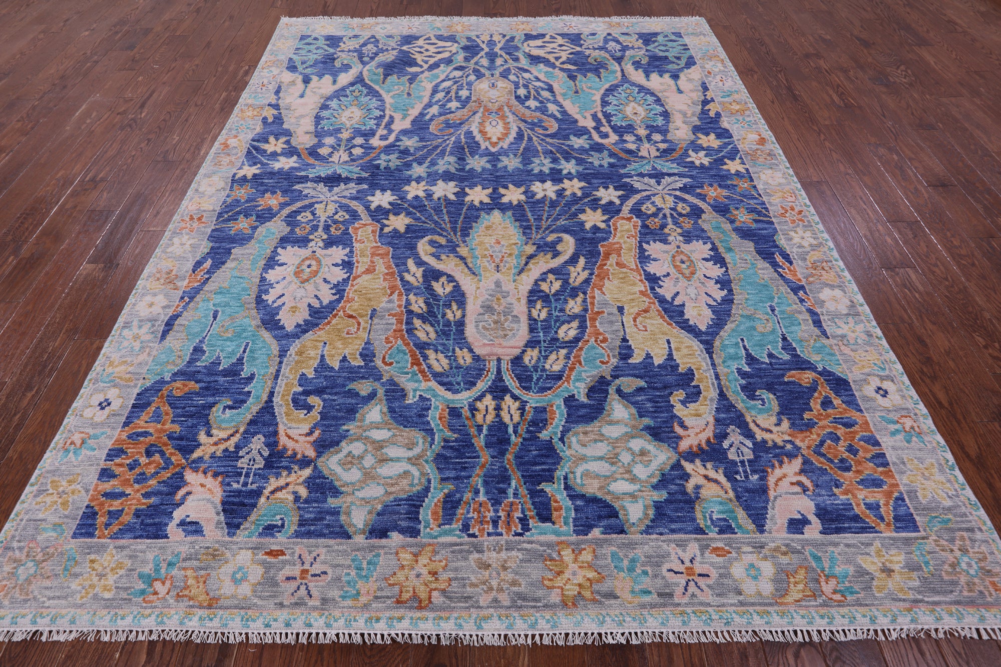 Blue Turkish Oushak Hand Knotted Wool Rug - 8' 0" X 10' 3" - Golden Nile