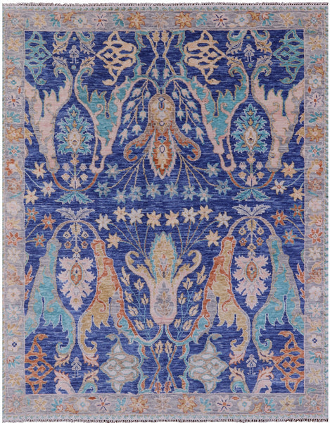 Blue Turkish Oushak Hand Knotted Wool Rug - 8' 0" X 10' 3" - Golden Nile