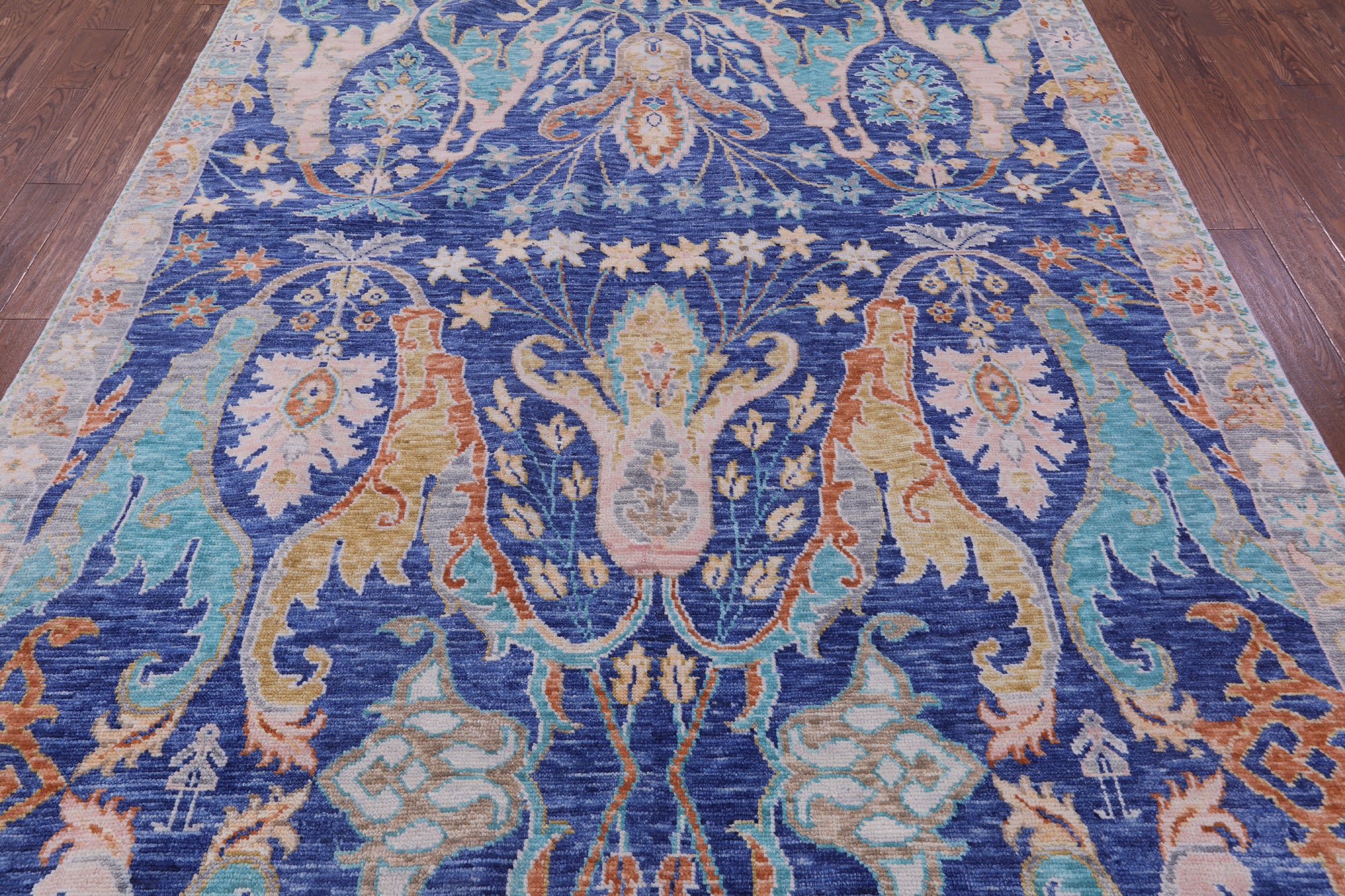 Blue Turkish Oushak Hand Knotted Wool Rug - 8' 0" X 10' 3" - Golden Nile