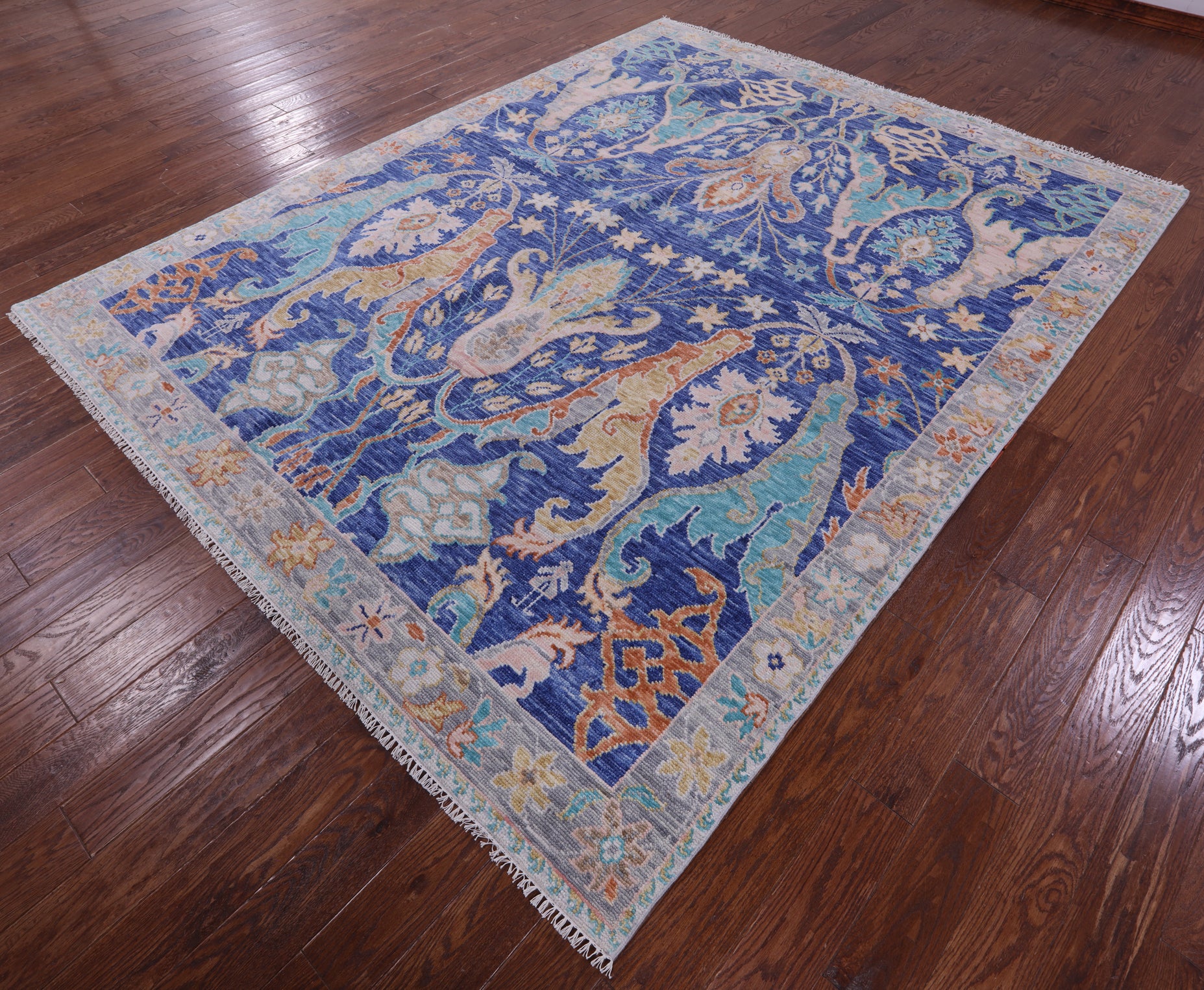Blue Turkish Oushak Hand Knotted Wool Rug - 8' 0" X 10' 3" - Golden Nile