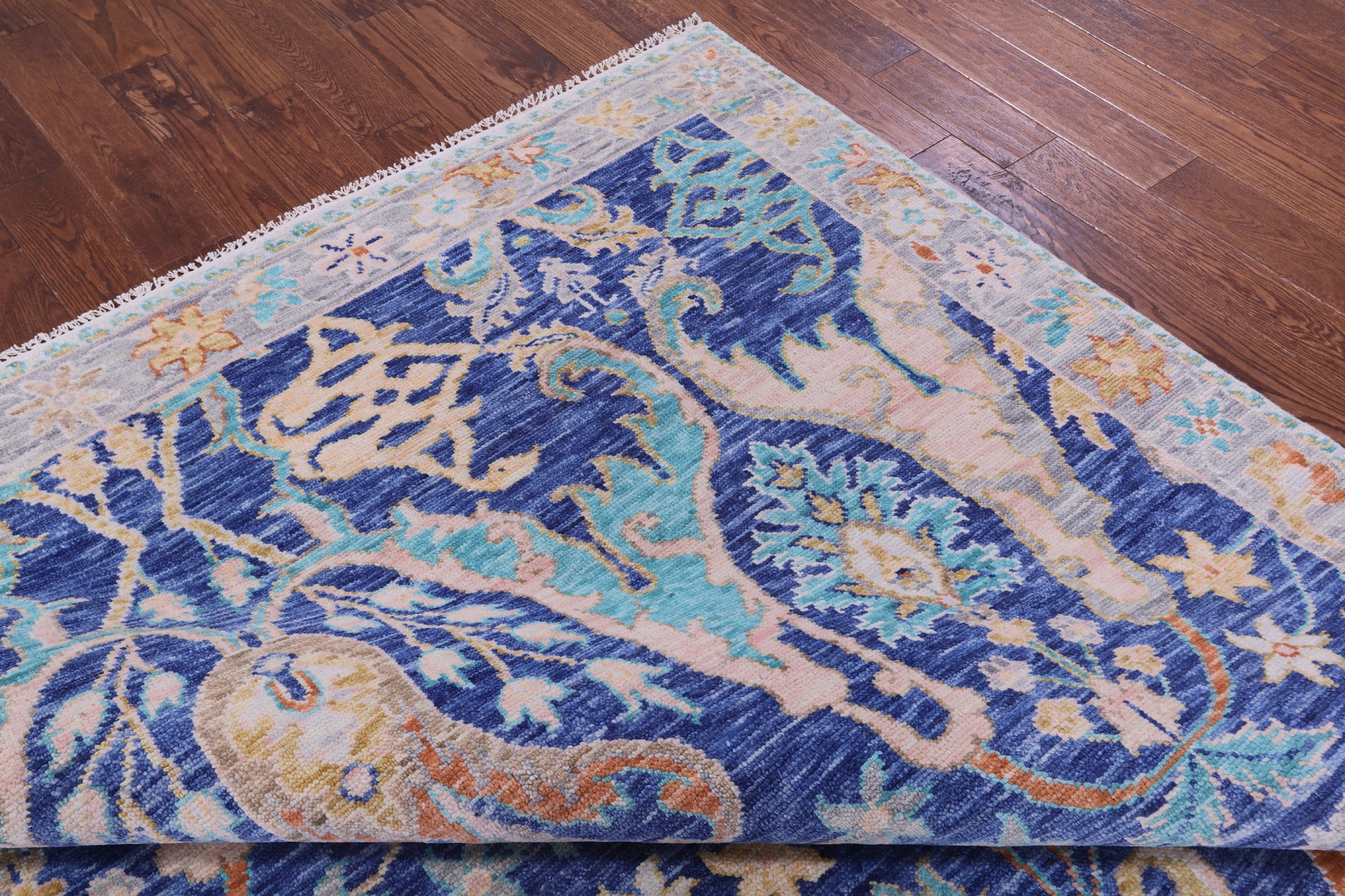 Blue Turkish Oushak Hand Knotted Wool Rug - 8' 0" X 10' 3" - Golden Nile