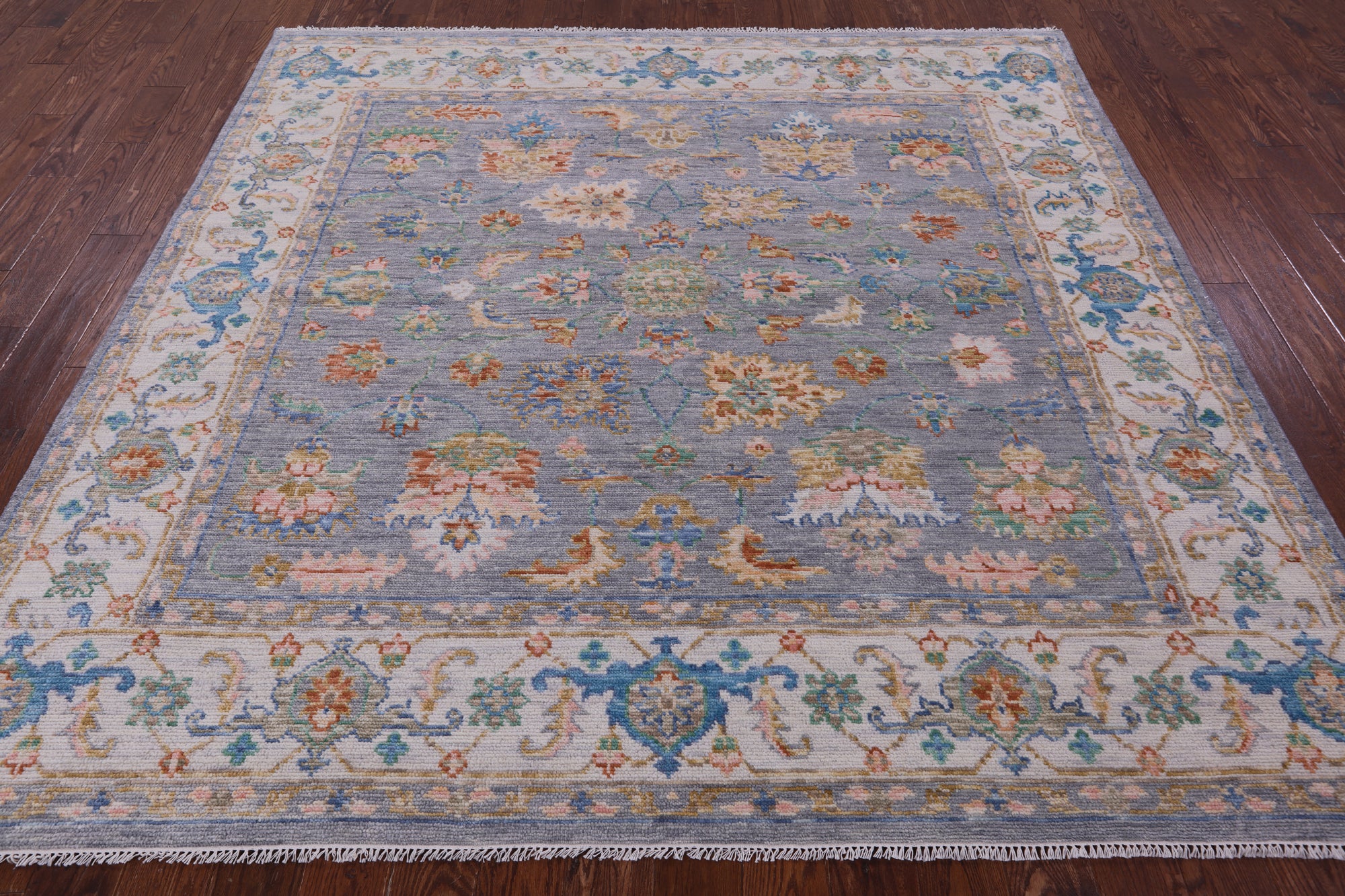 Grey Square Heriz Serapi Hand Knotted Wool Rug - 7' 11" X 8' 3" - Golden Nile