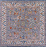 Grey Square Heriz Serapi Hand Knotted Wool Rug - 9' 1" X 9' 1" - Golden Nile