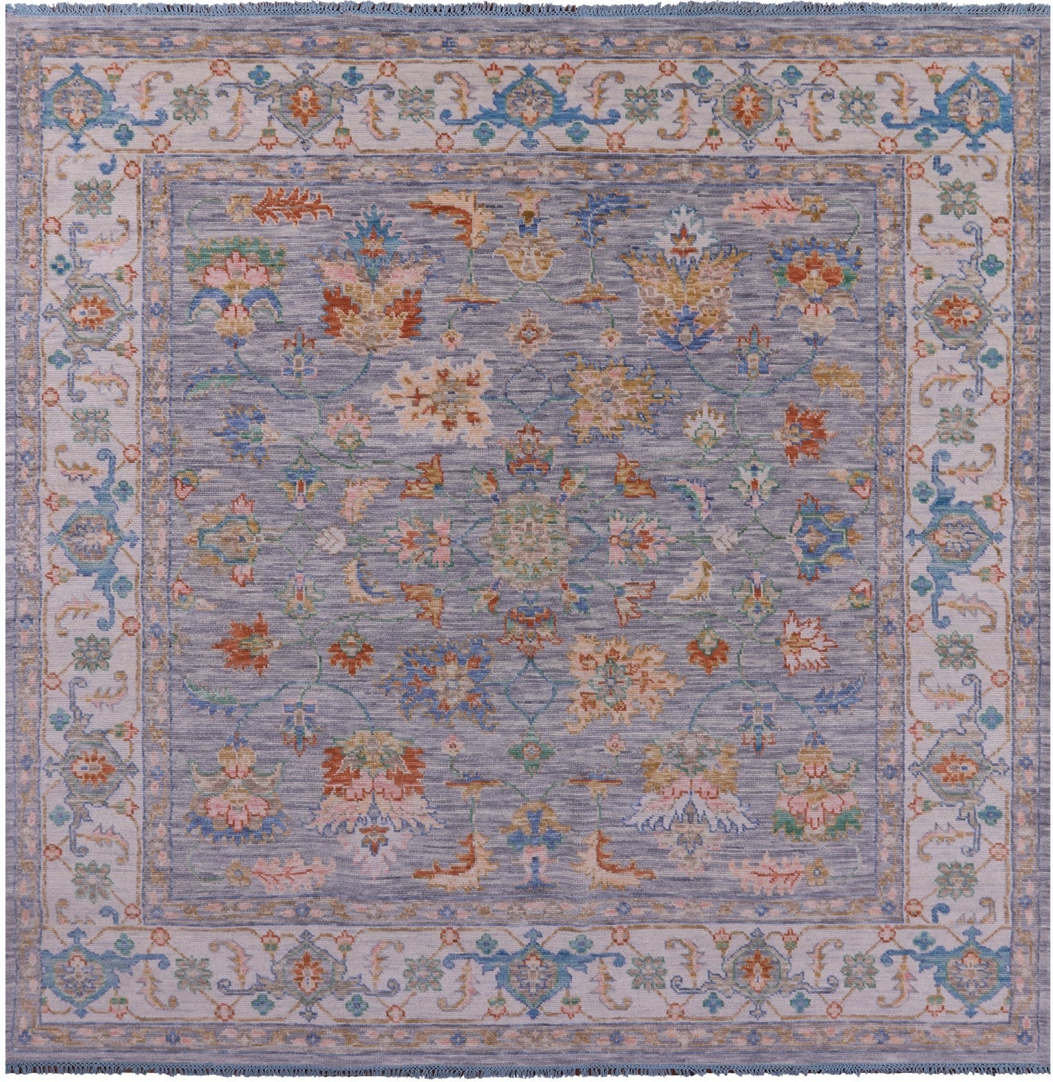 Grey Square Heriz Serapi Hand Knotted Wool Rug - 9' 1" X 9' 1" - Golden Nile