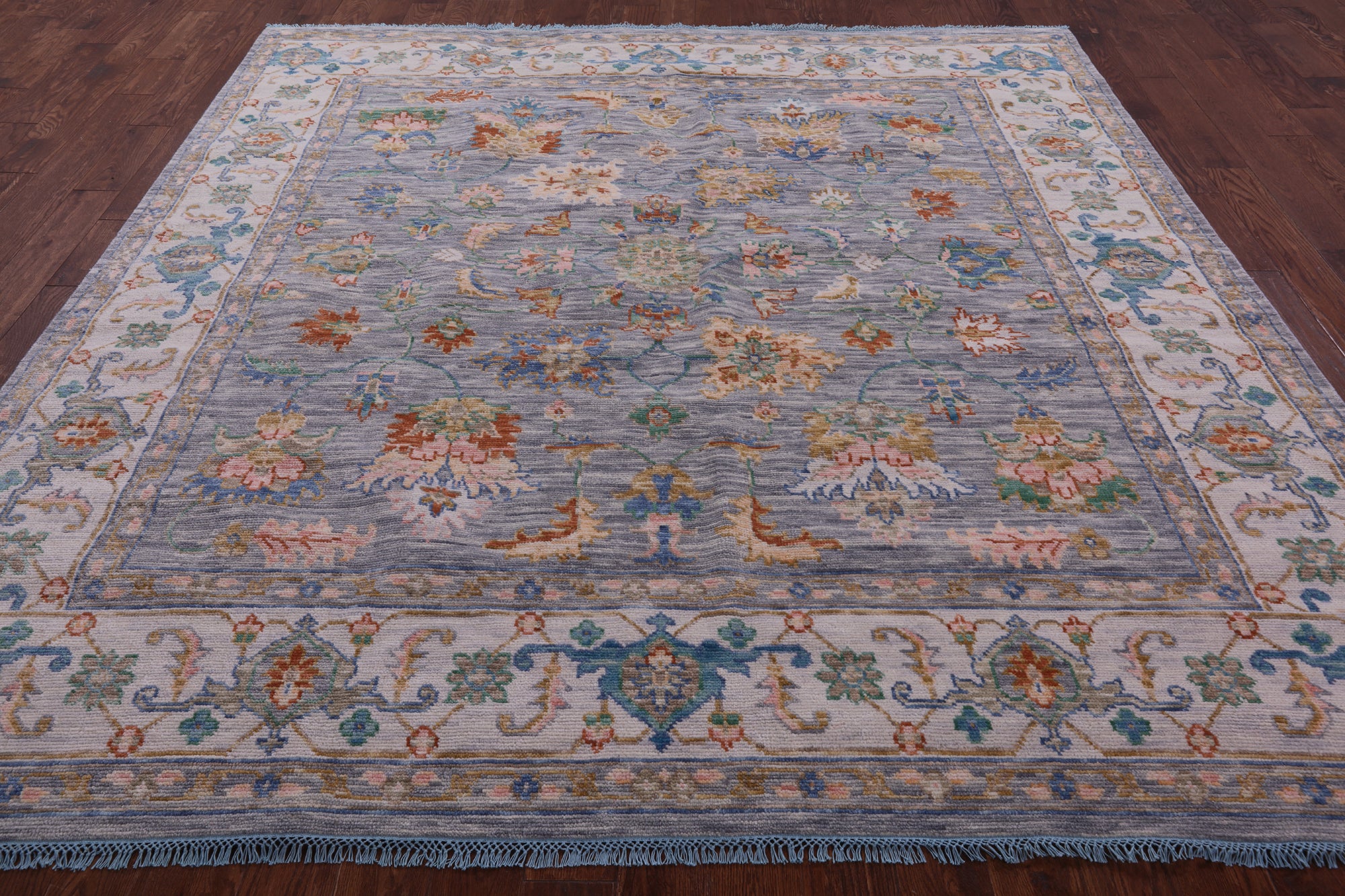 Grey Square Heriz Serapi Hand Knotted Wool Rug - 9' 1" X 9' 1" - Golden Nile