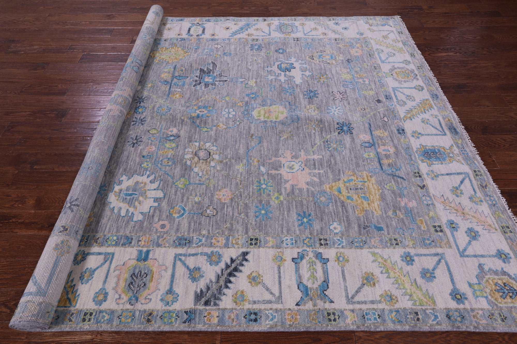 Grey Turkish Oushak Hand Knotted Wool Rug - 8' 3" X 10' 3" - Golden Nile