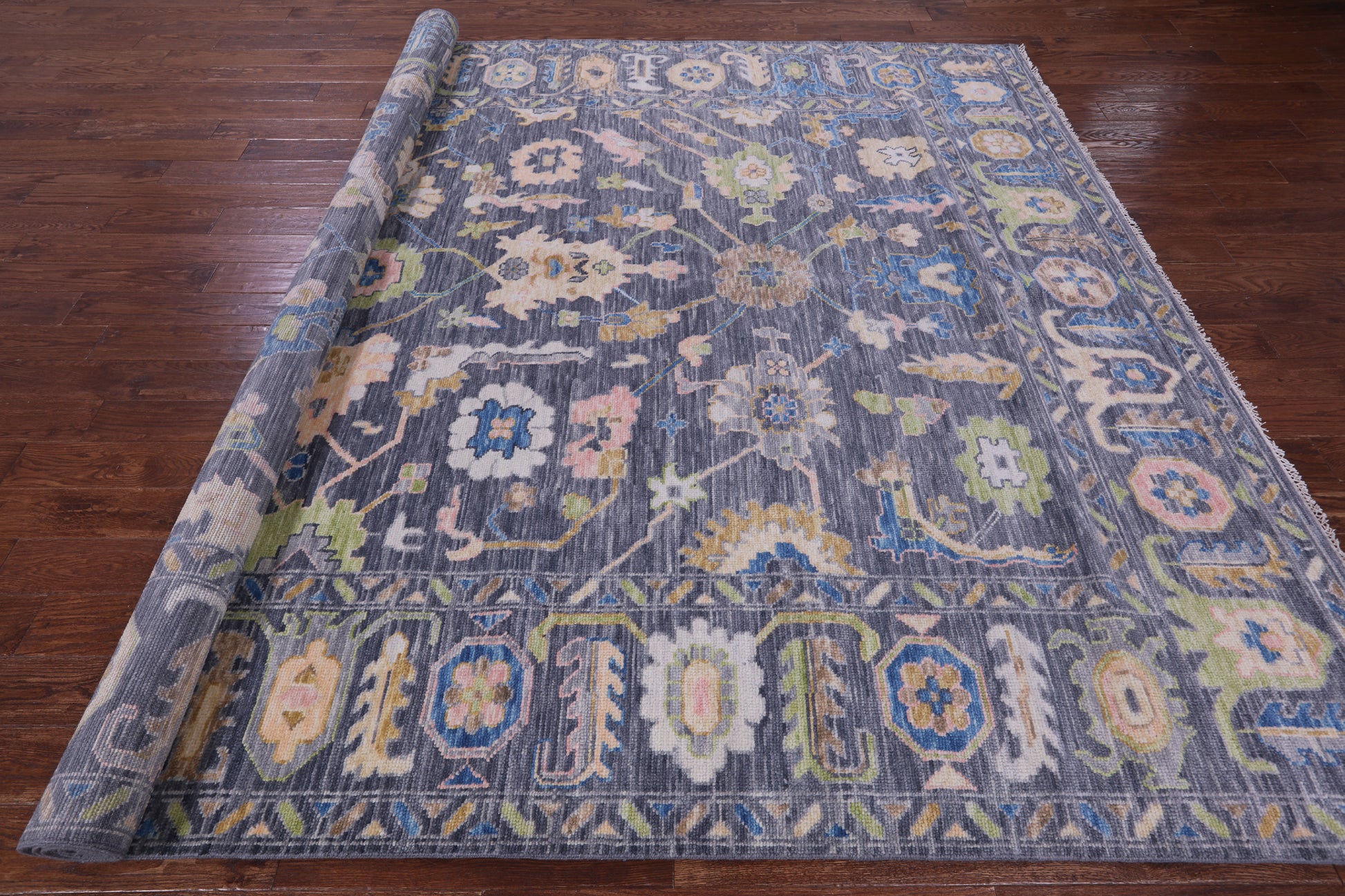 Grey Turkish Oushak Hand Knotted Wool Rug - 9' 3" X 12' 0" - Golden Nile