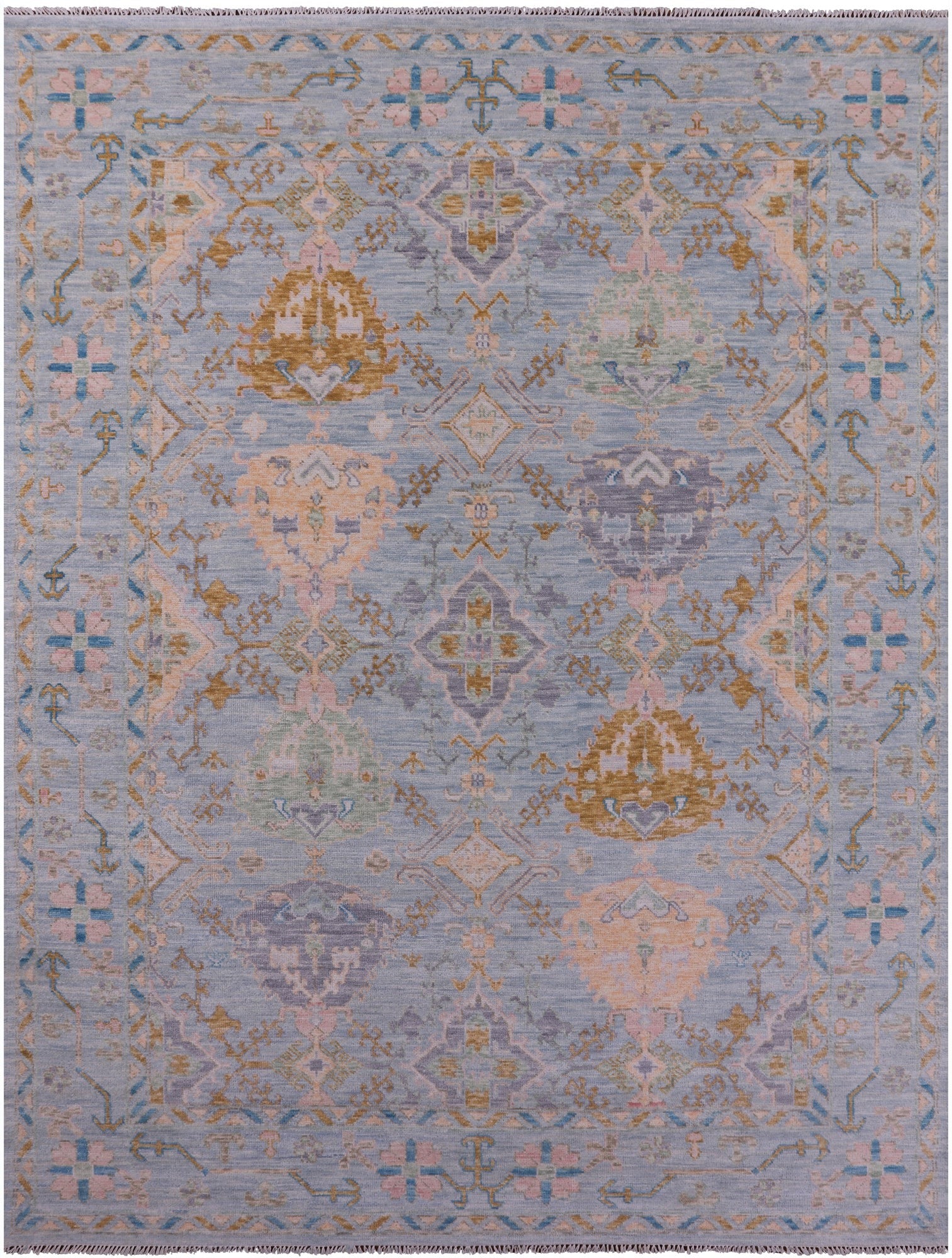 Light Blue Turkish Oushak Hand Knotted Wool Rug - 9' 1" X 12' 0" - Golden Nile