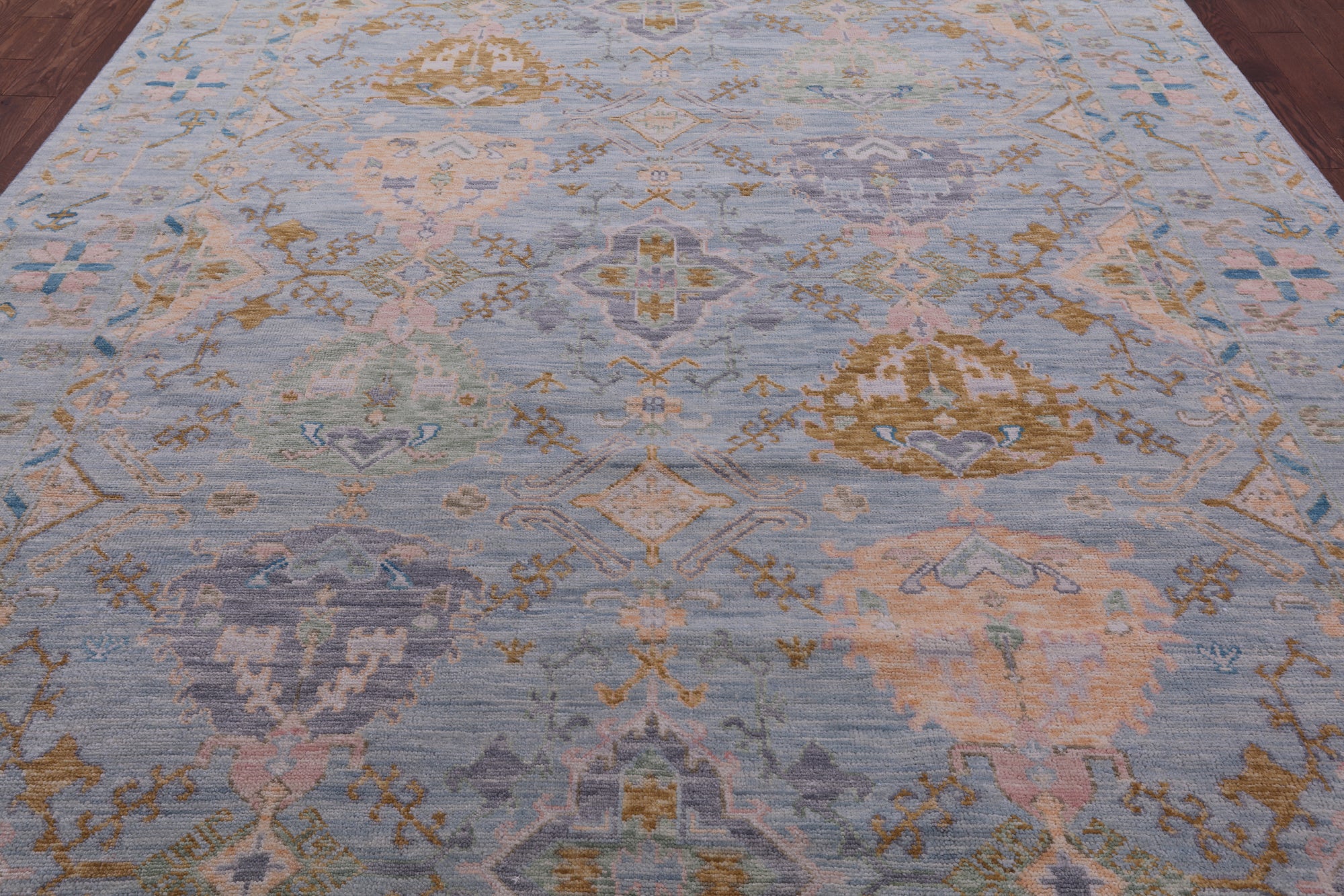 Light Blue Turkish Oushak Hand Knotted Wool Rug - 9' 1" X 12' 0" - Golden Nile