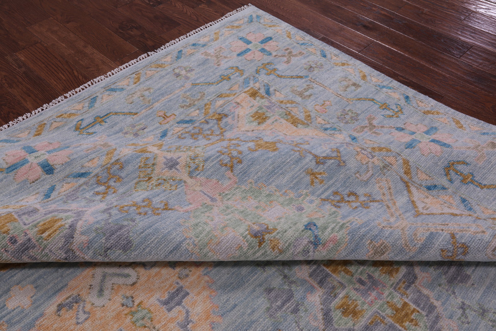 Light Blue Turkish Oushak Hand Knotted Wool Rug - 9' 1" X 12' 0" - Golden Nile