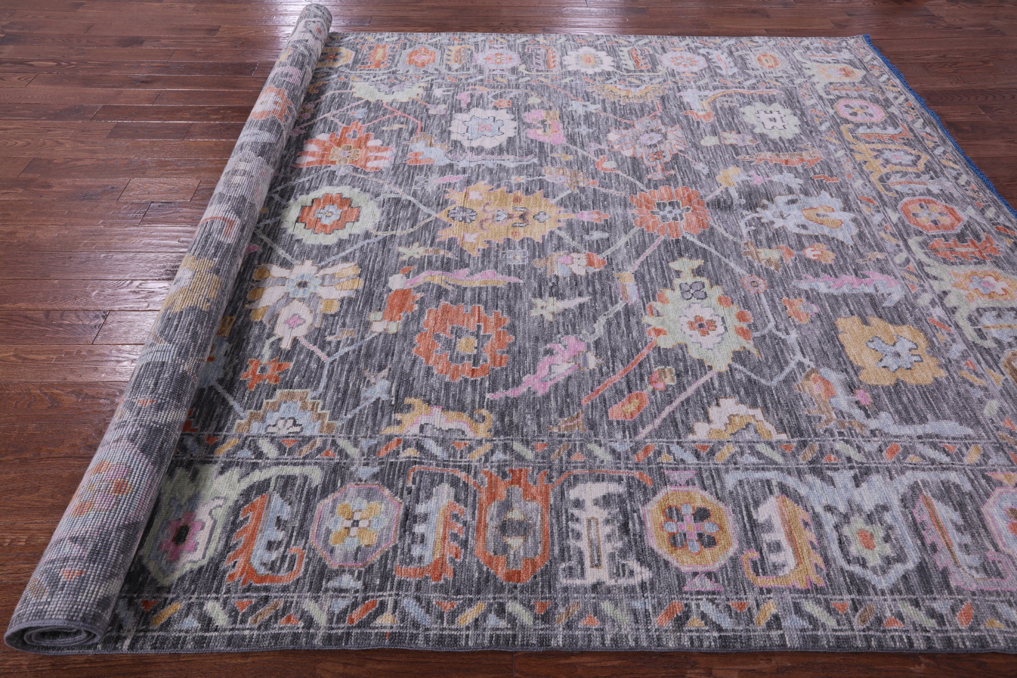 Grey Turkish Oushak Hand Knotted Wool Rug - 8' 11" X 12' 1" - Golden Nile