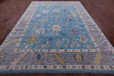 Blue Turkish Oushak Handmade Wool Rug - 8' 11" X 12' 3" - Golden Nile