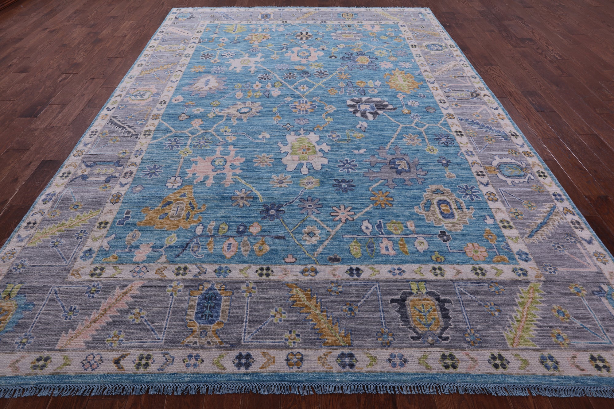 Blue Turkish Oushak Handmade Wool Rug - 8' 11" X 12' 3" - Golden Nile