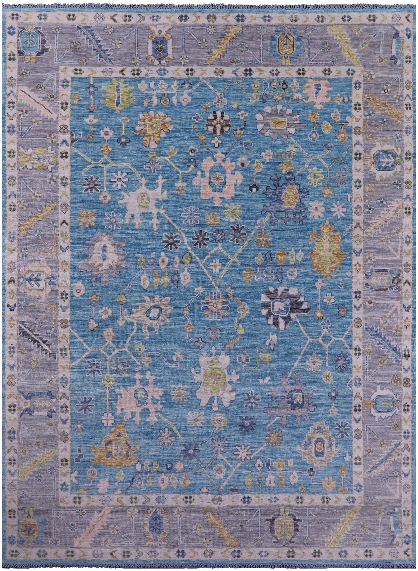 Blue Turkish Oushak Handmade Wool Rug - 8' 11" X 12' 3" - Golden Nile
