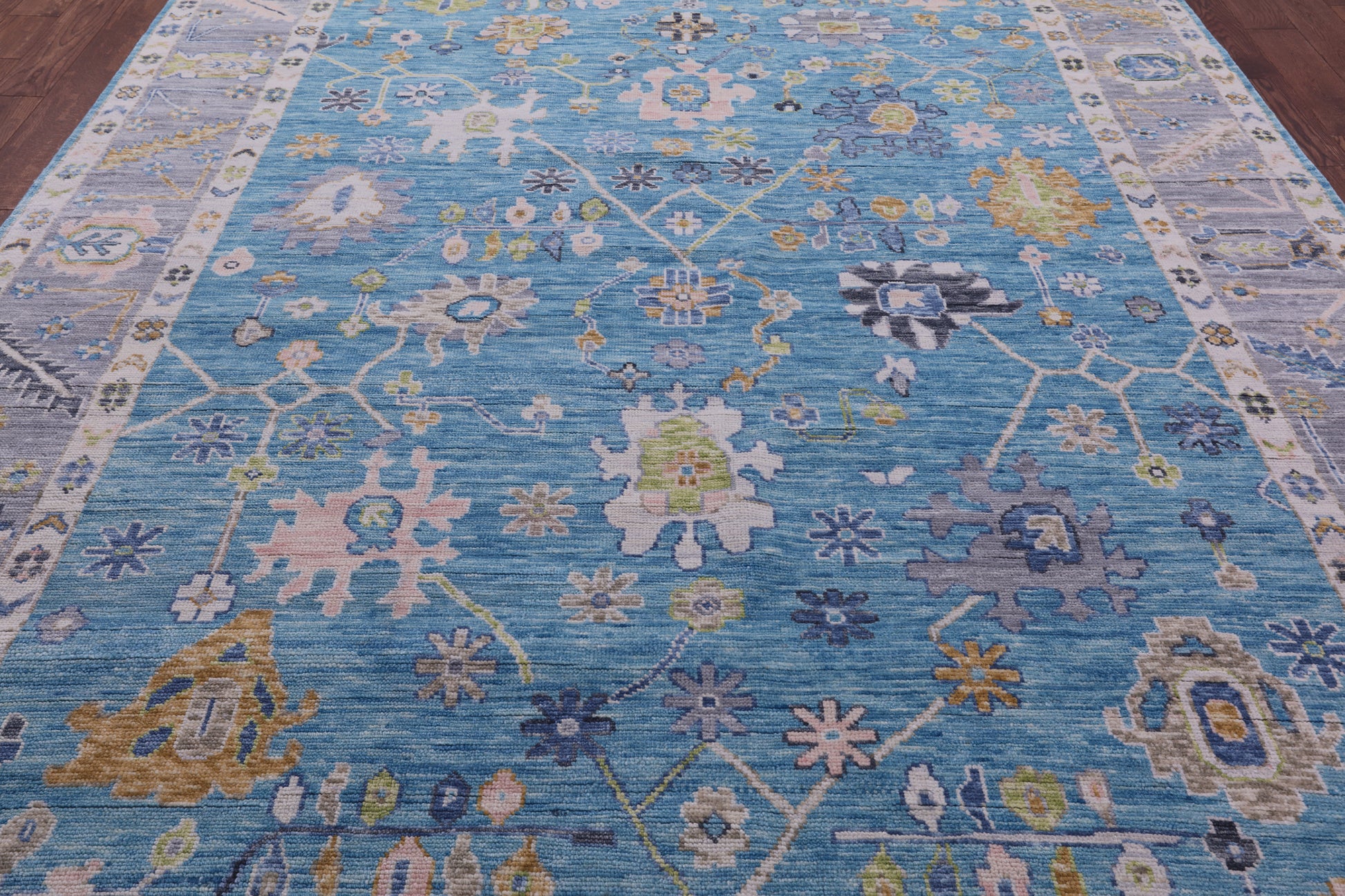 Blue Turkish Oushak Handmade Wool Rug - 8' 11" X 12' 3" - Golden Nile