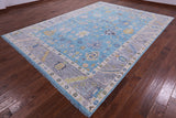 Blue Turkish Oushak Handmade Wool Rug - 8' 11" X 12' 3" - Golden Nile