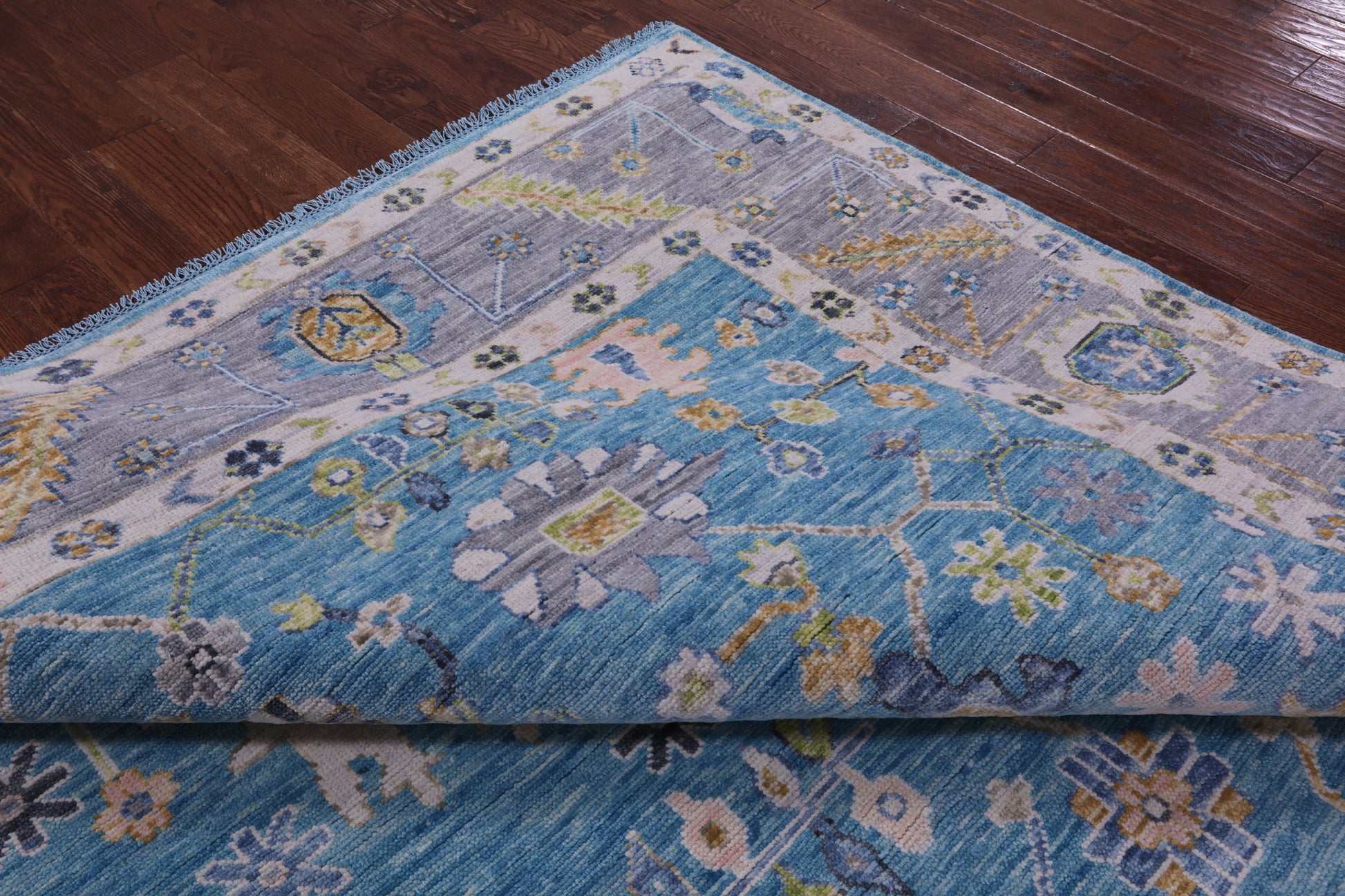 Blue Turkish Oushak Handmade Wool Rug - 8' 11" X 12' 3" - Golden Nile